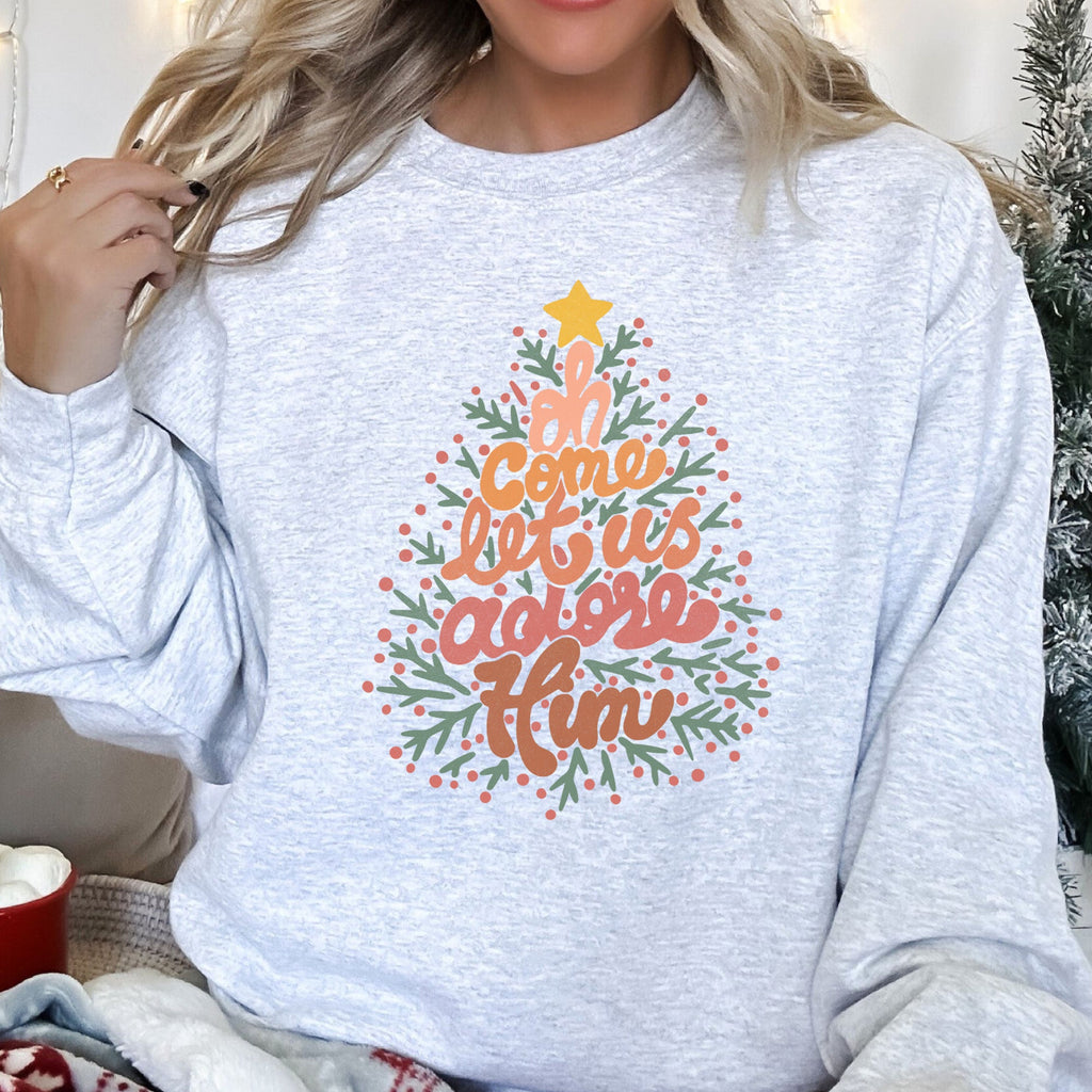 Oh Come Let Us Adore Him, Retro Sign Christmas Sweatshirt