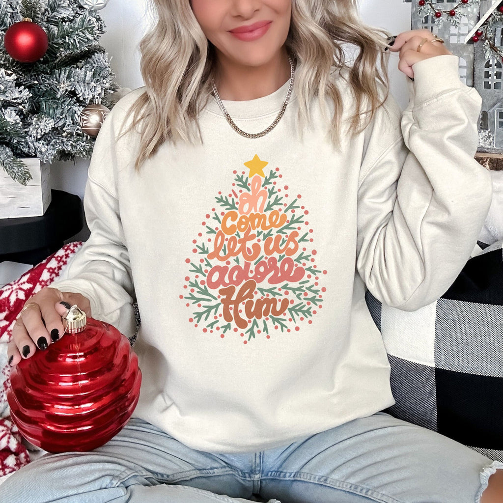 Oh Come Let Us Adore Him, Retro Sign Christmas Sweatshirt