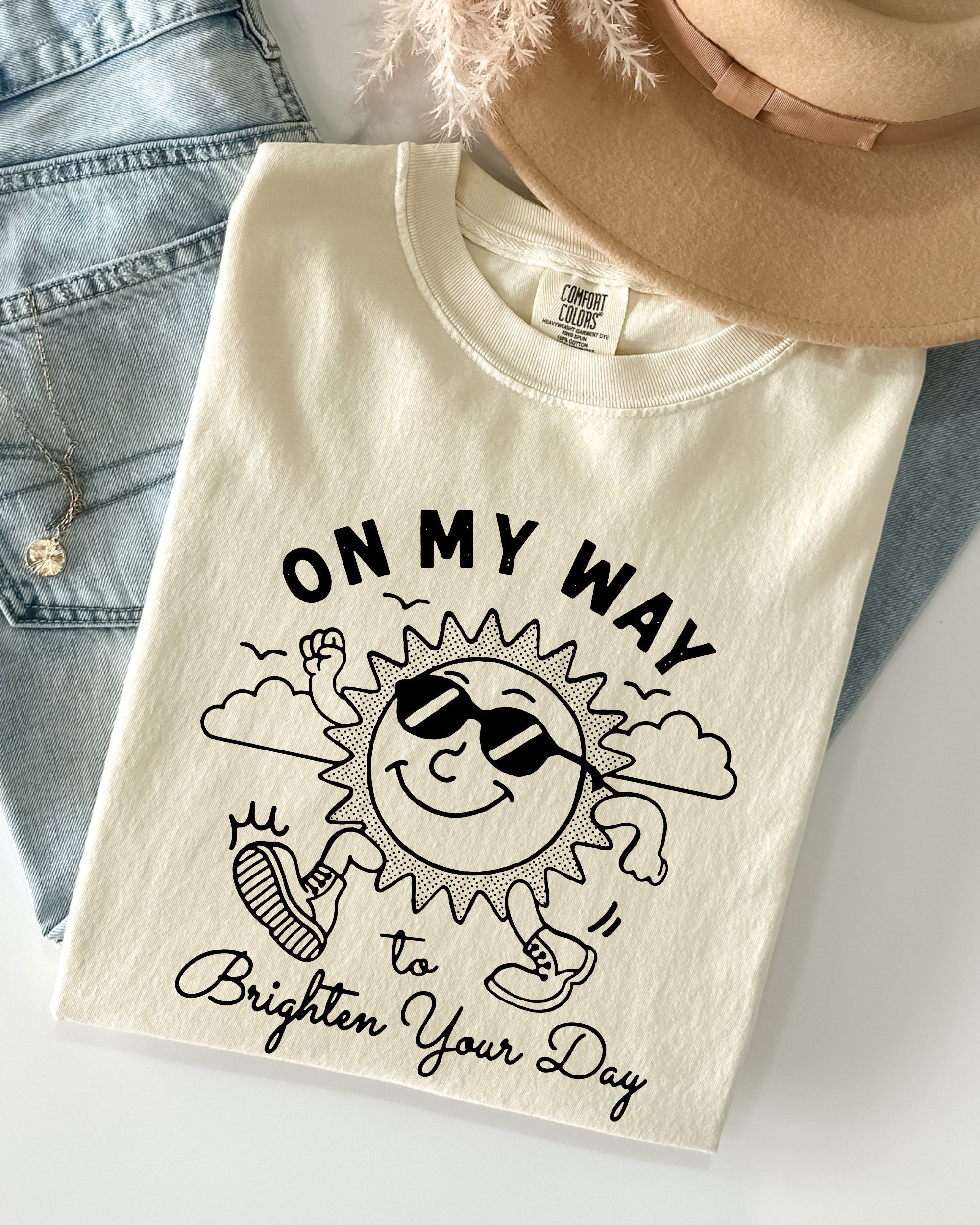 On My Way To Brighten Your Day Sunshine Summer Vibes Positivity Mental Health Comfort Colors Tee