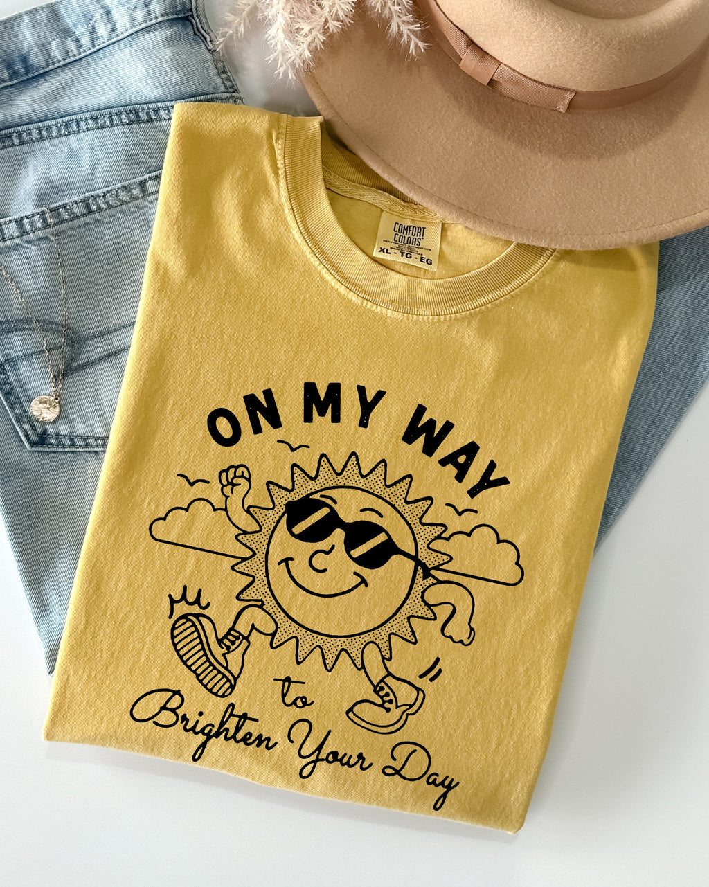 On My Way To Brighten Your Day Sunshine Summer Vibes Positivity Mental Health Comfort Colors Tee