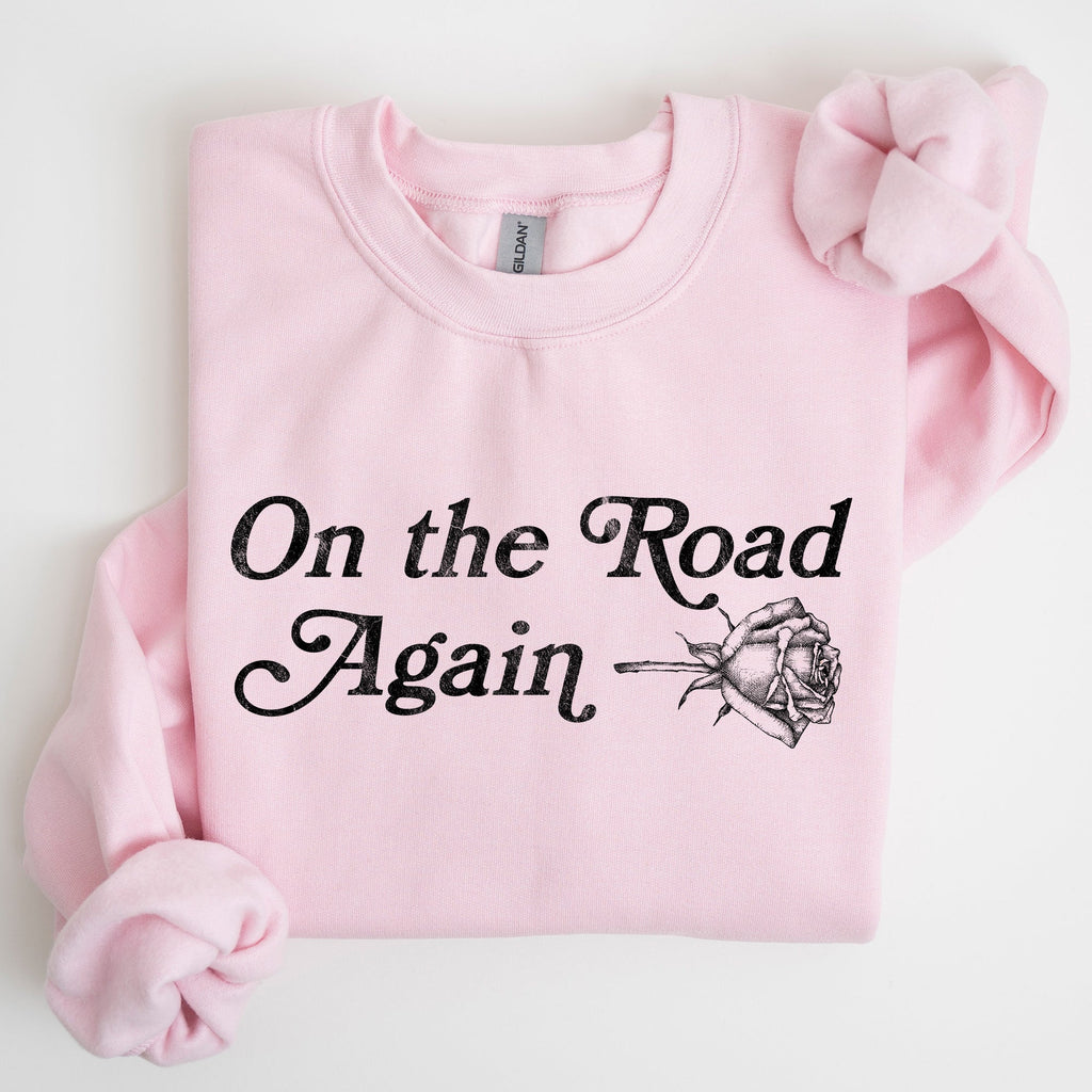 On The Road Again Roses Western Cowboy Willie Road Trip Theme Vintage Country Music Sweatshirt