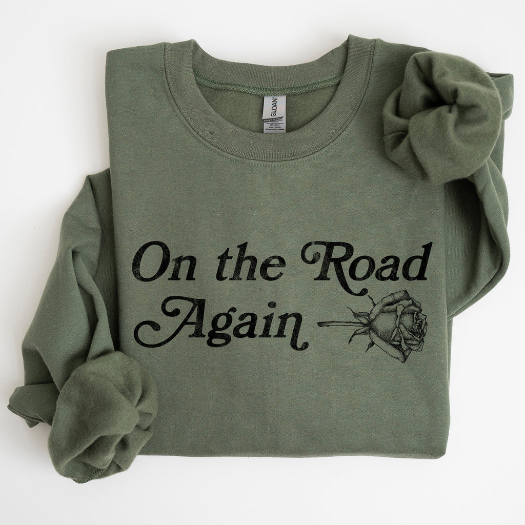 On The Road Again Roses Western Cowboy Willie Road Trip Theme Vintage Country Music Sweatshirt