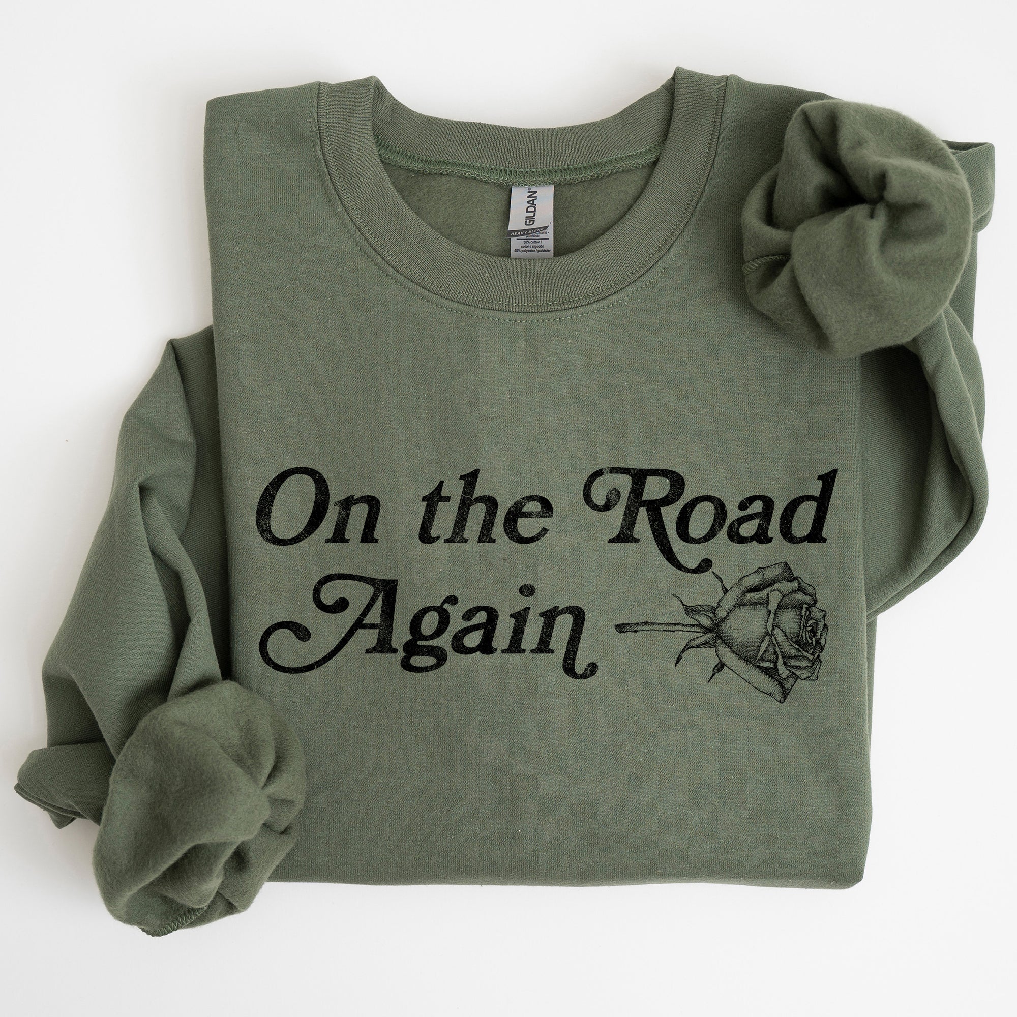 On The Road Again Roses Western Cowboy Willie Road Trip Theme Vintage Country Music Sweatshirt