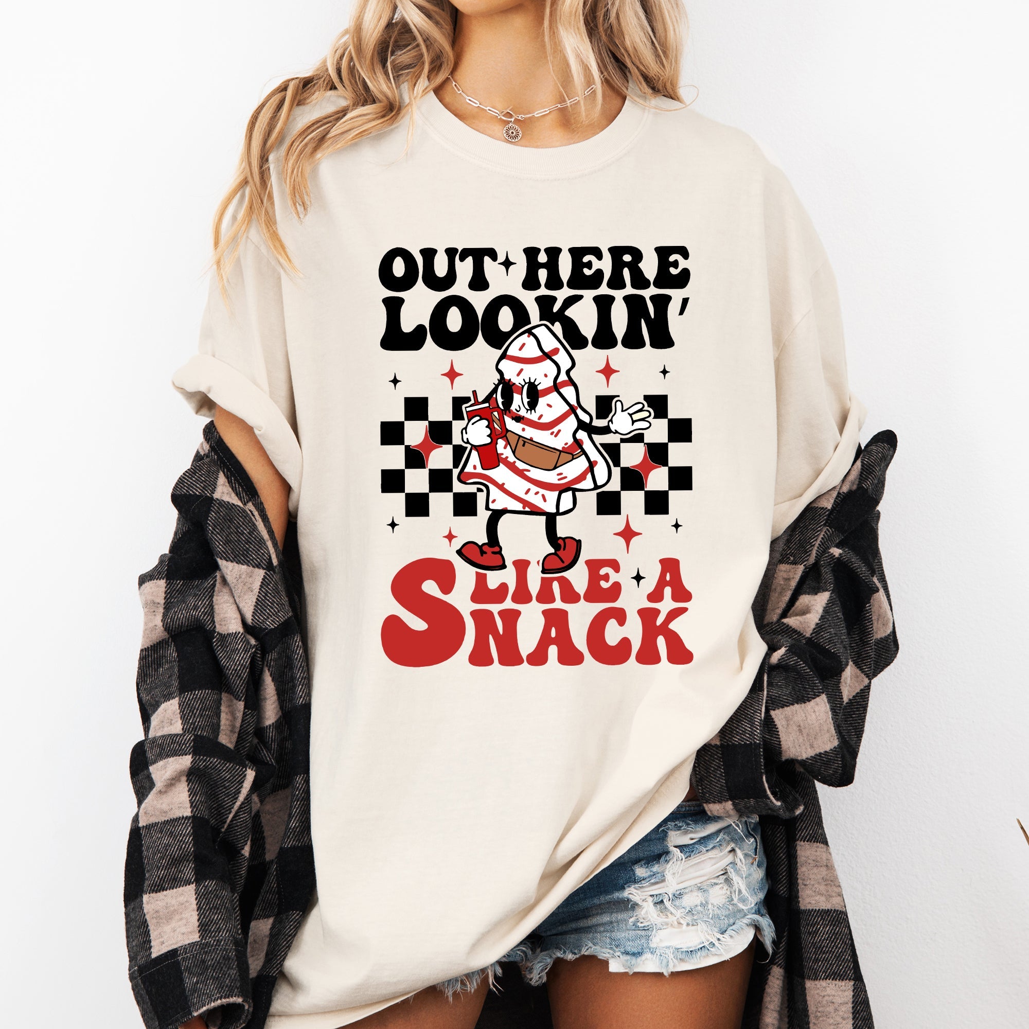 Out Here Lookin Like A Snack Christmas Cake Snow Xmas Santa Holiday Edition Comfort Colors Tee