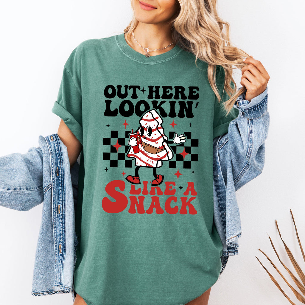 Out Here Lookin Like A Snack Christmas Cake Snow Xmas Santa Holiday Edition Comfort Colors Tee
