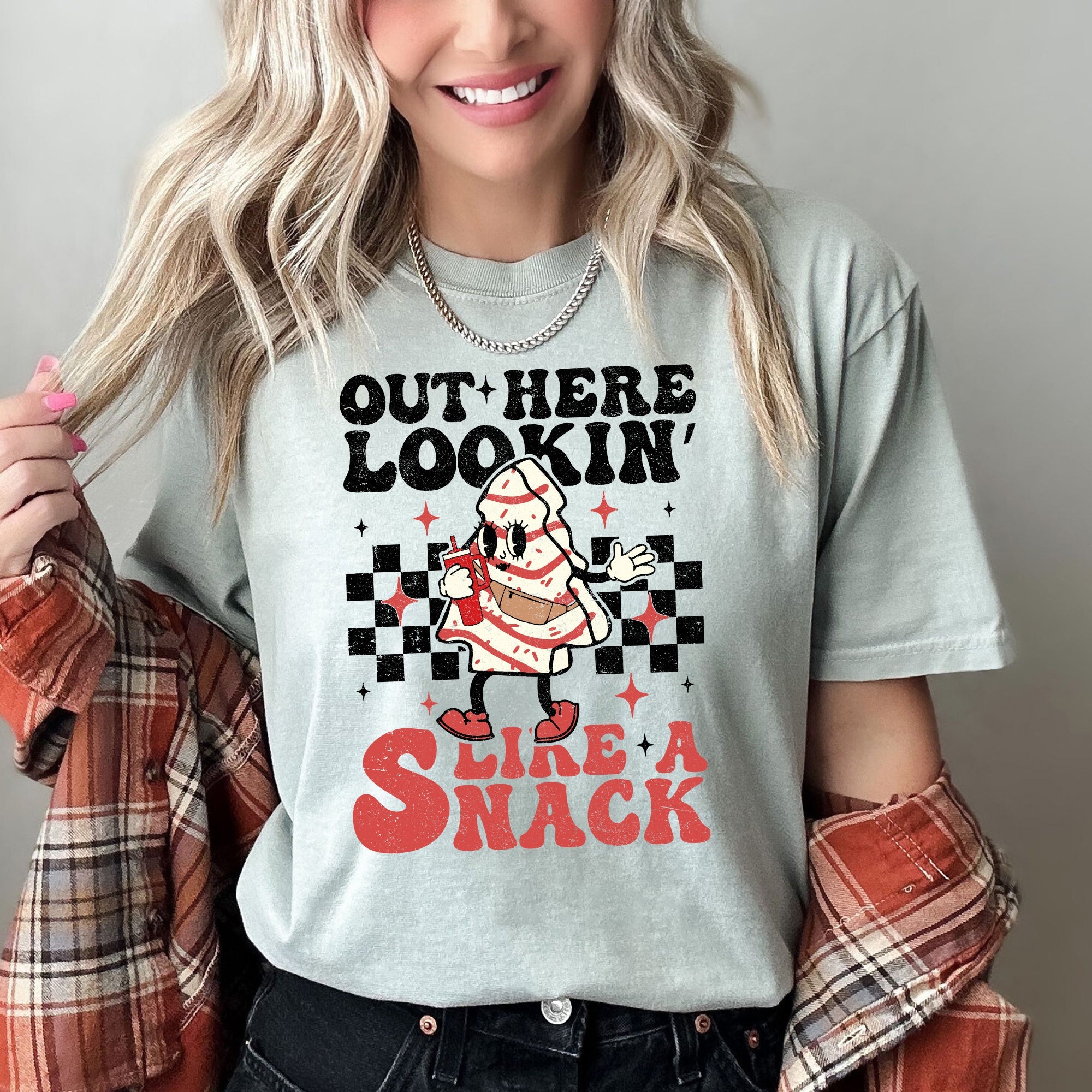 Out Here Lookin Like A Snack Little Debbie Plaid Christmas Tree Comfort Colors Tee