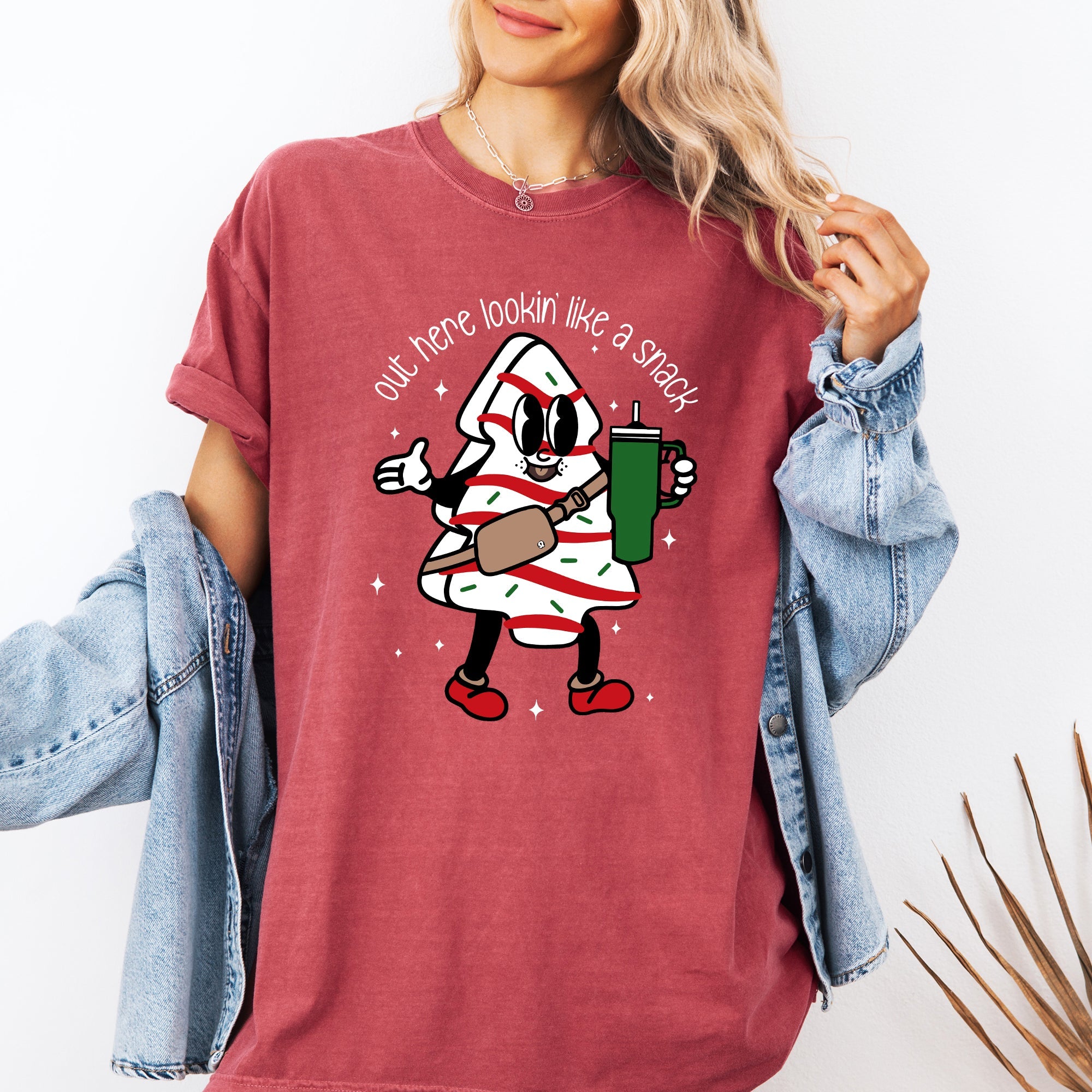 Out Here Looking Like A Snack Christmas Cake Santa Xmas Festive Holiday Comfort Colors Tee