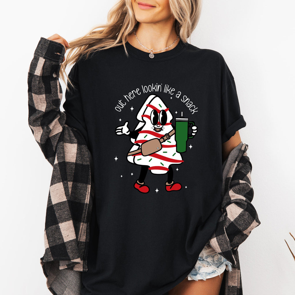 Out Here Looking Like A Snack Christmas Cake Santa Xmas Festive Holiday Comfort Colors Tee