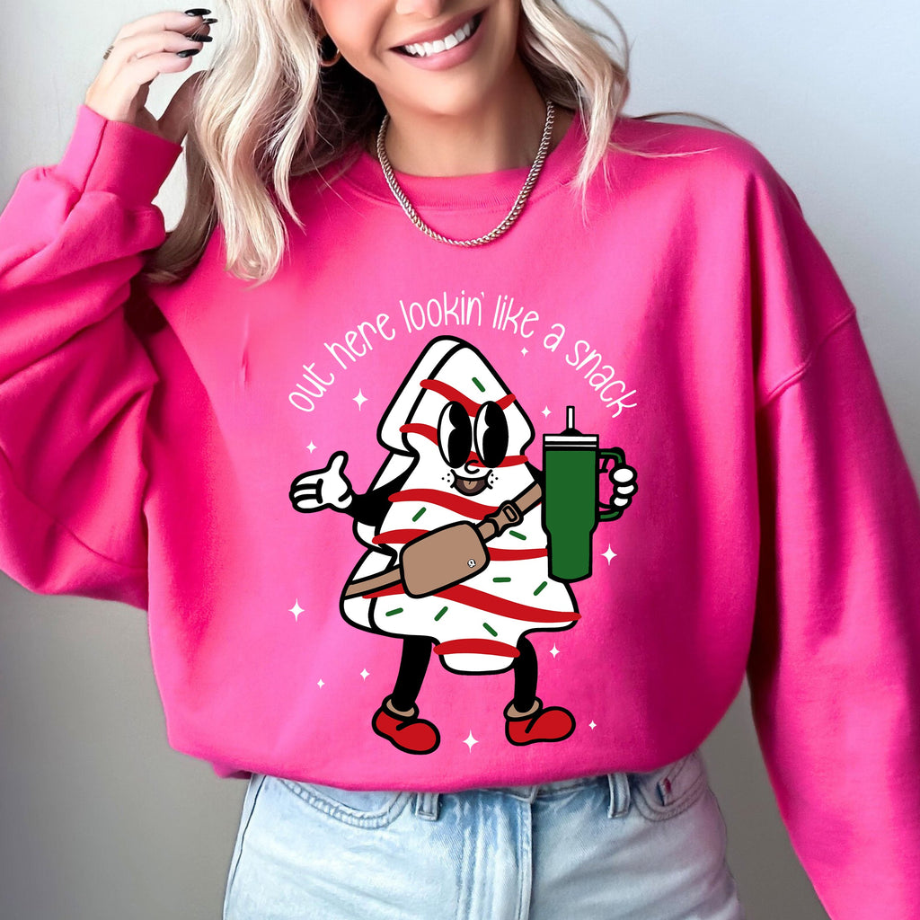 Out Here Looking Like A Snack Christmas Cake Santa Xmas Holiday Festive Cozy Sweatshirt