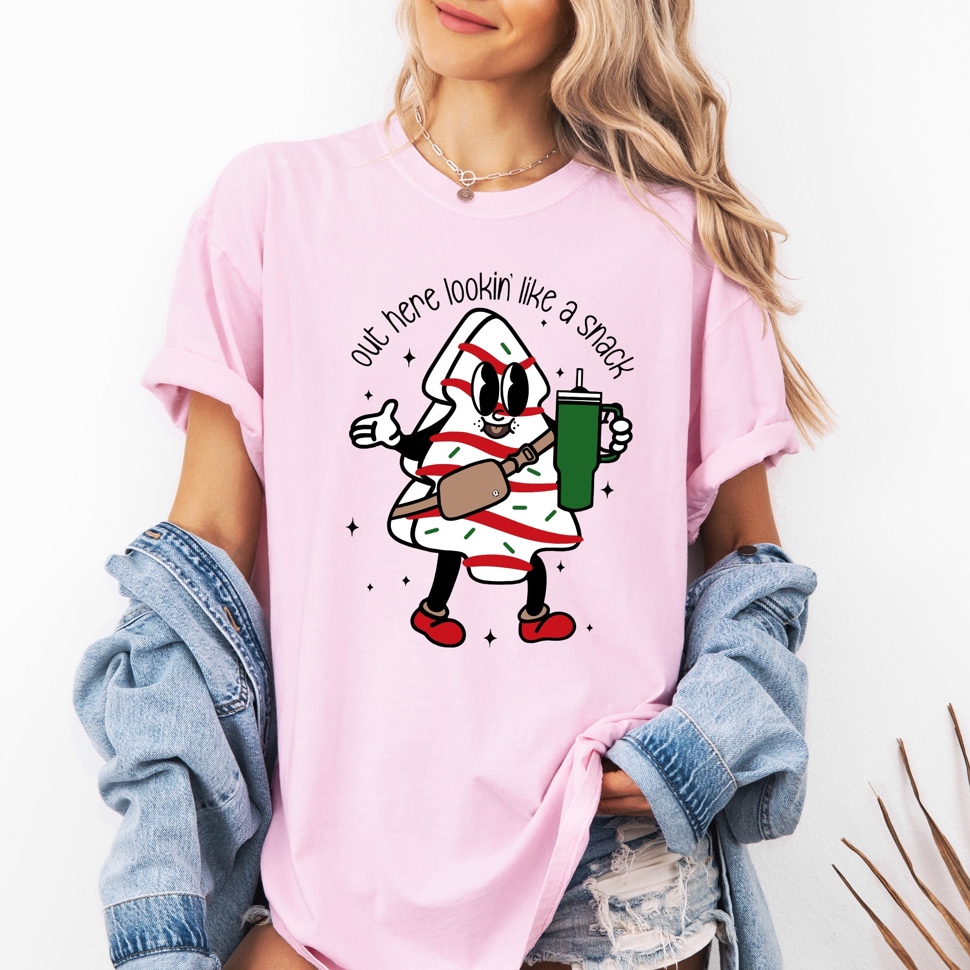 Out Here Looking Like A Snack Christmas Cake Santa Xmas Festive Holiday Comfort Colors Tee