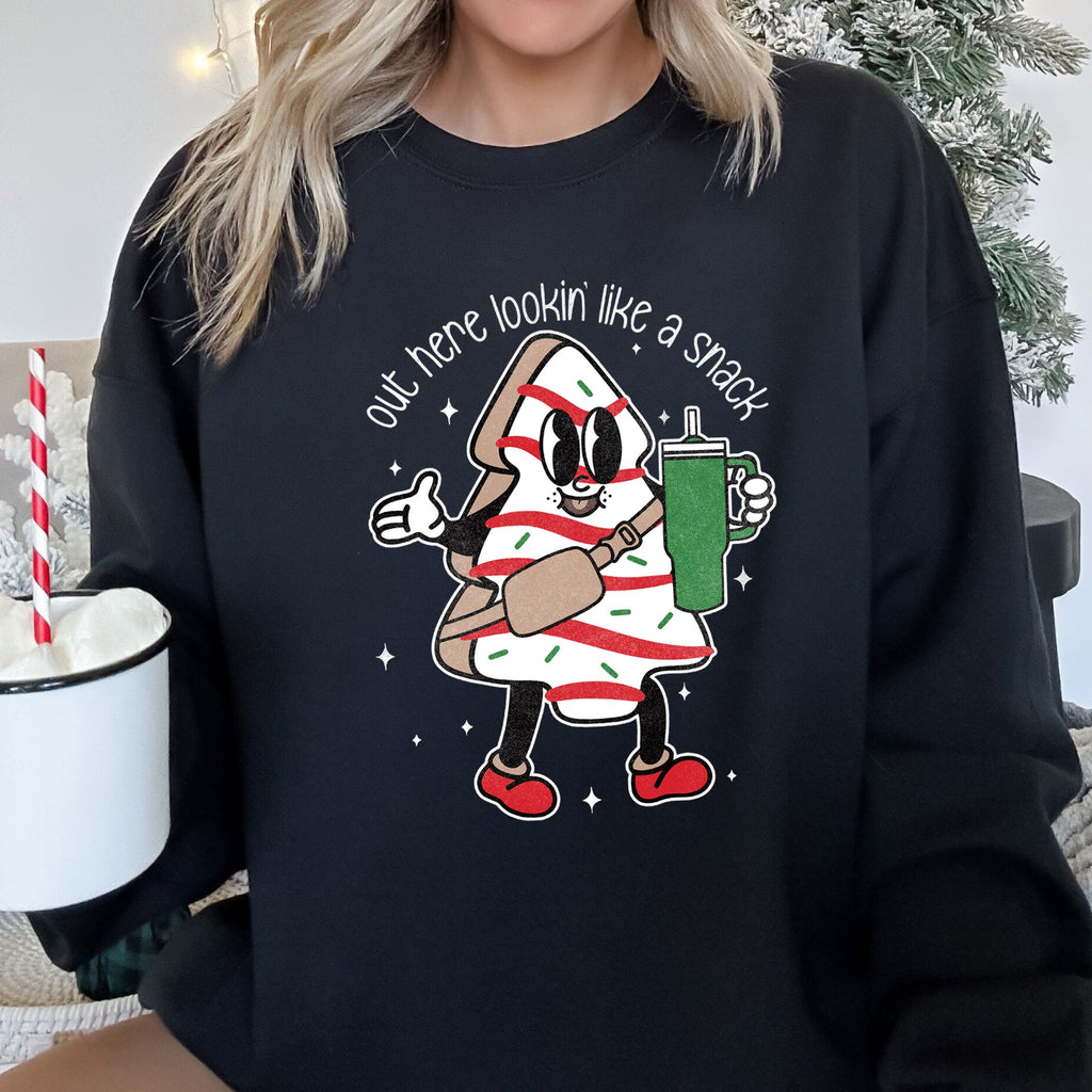 Out Here Looking Like A Snack Christmas Edition Festive Holiday Graphic Cozy Saying For The Season Sweatshirt