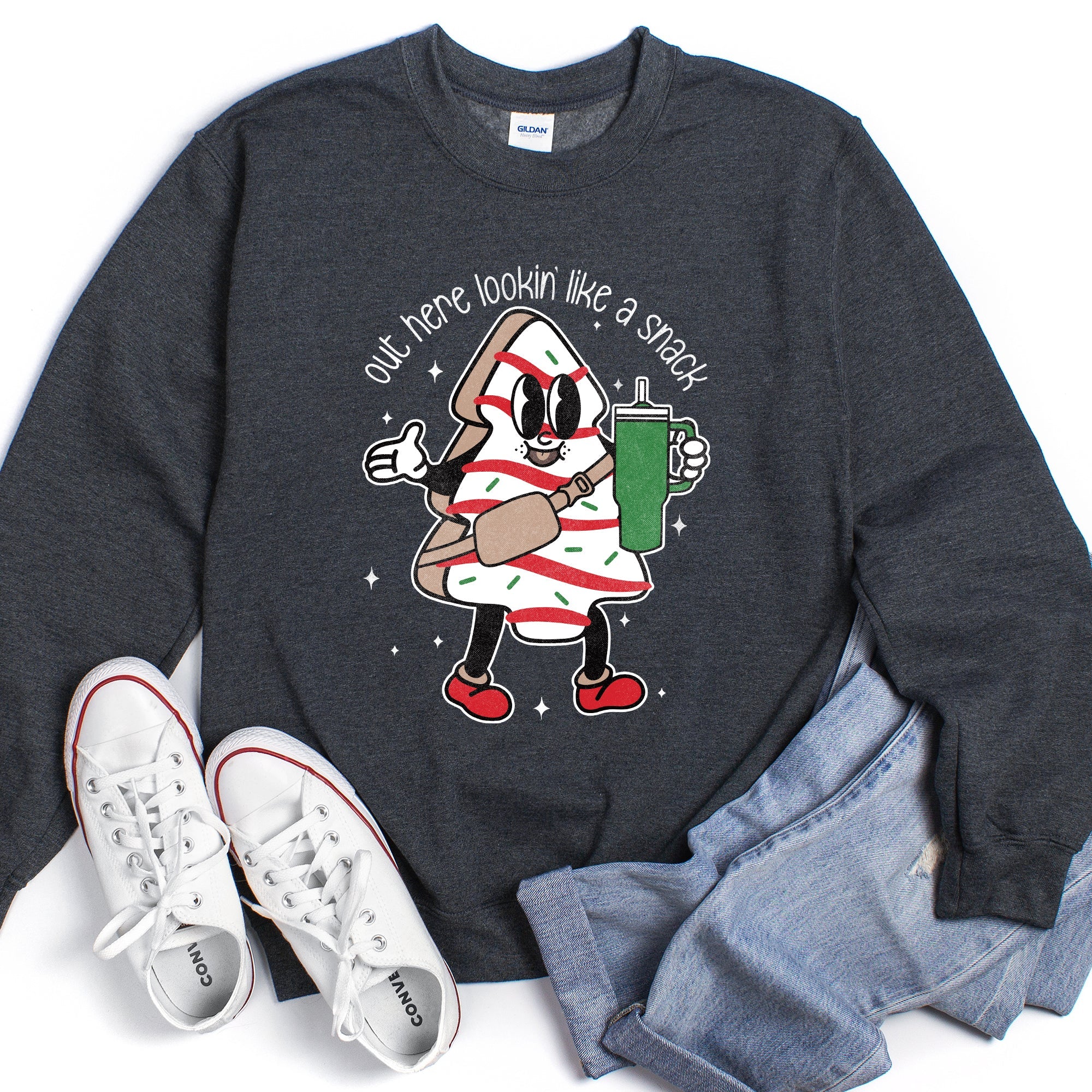 Out Here Looking Like A Snack Christmas Edition Festive Holiday Graphic Cozy Saying For The Season Sweatshirt