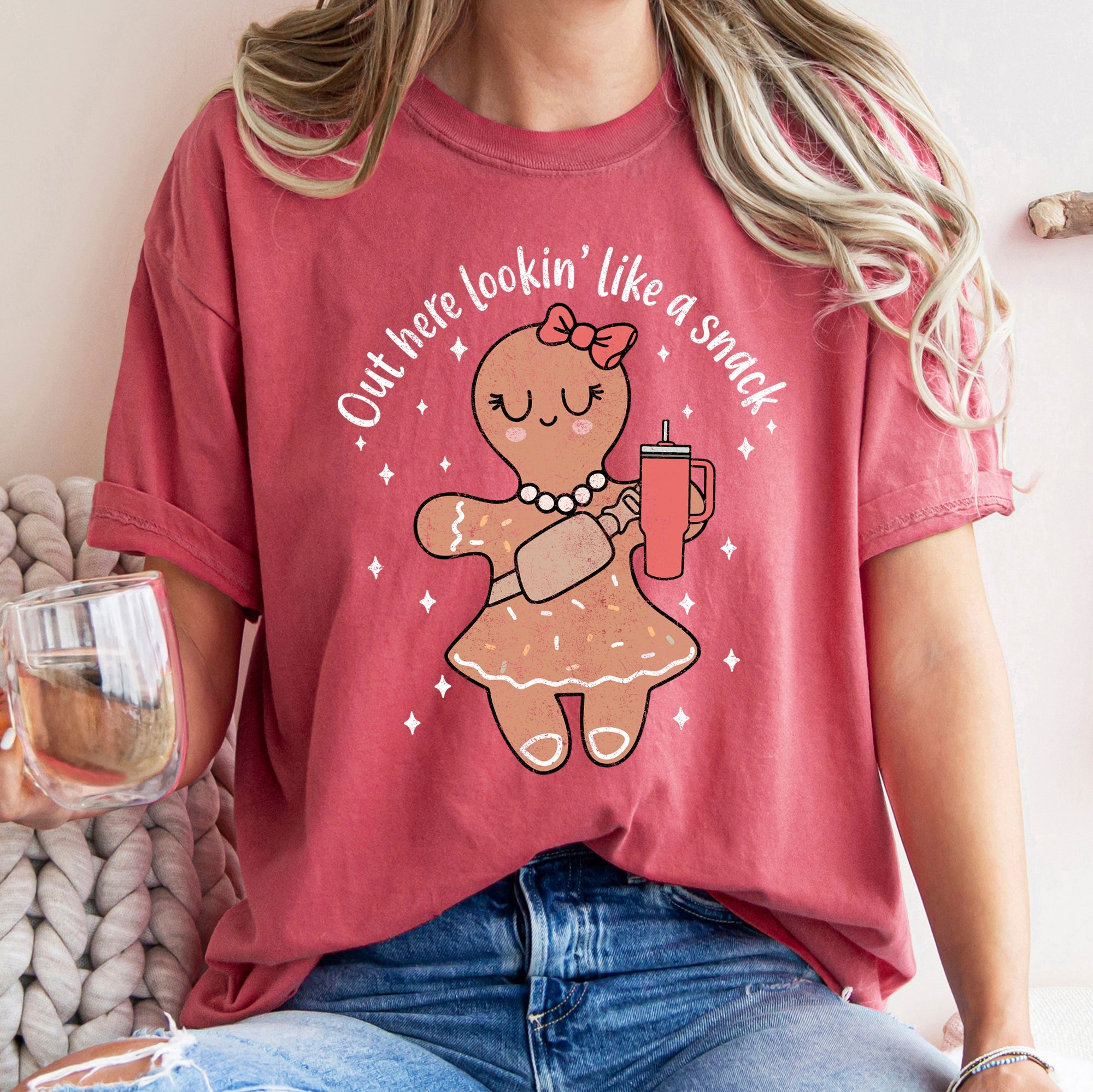 Out Here Looking Like A Snack Gingerbread Girl Stanley Christmas Comfort Colors Tee
