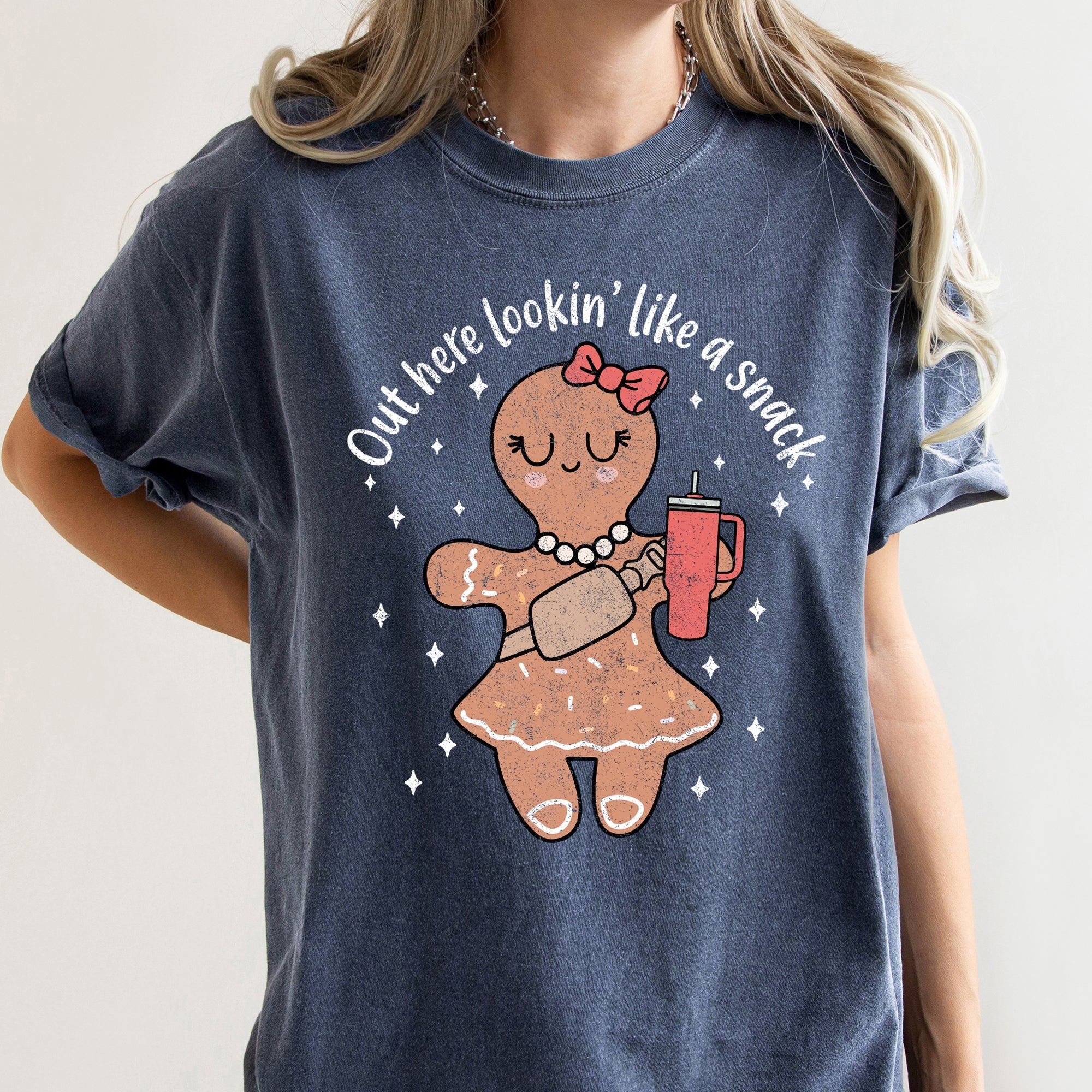 Out Here Looking Like A Snack Gingerbread Girl Stanley Christmas Comfort Colors Tee