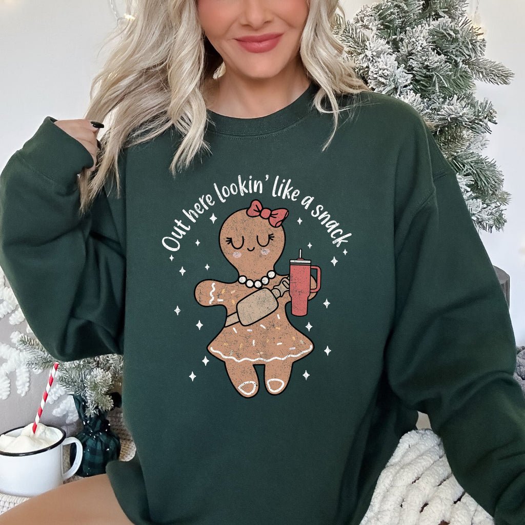 Out Here Looking Like A Snack Gingerbread Girl Stanley Christmas Cozy Festive Sweatshirt