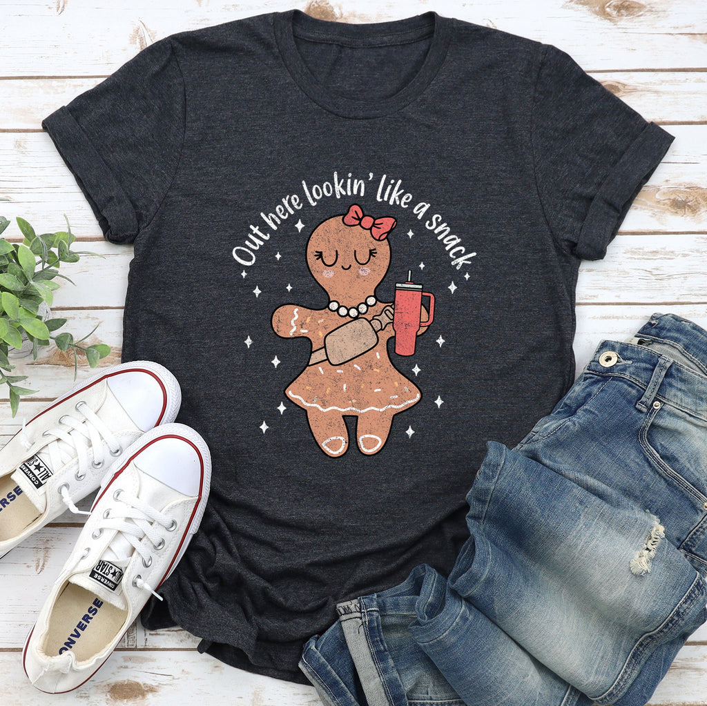 Out Here Looking Like A Snack Gingerbread Girl Stanley Christmas Gingerbread Cookie Aesthetic Holiday Graphic Tee