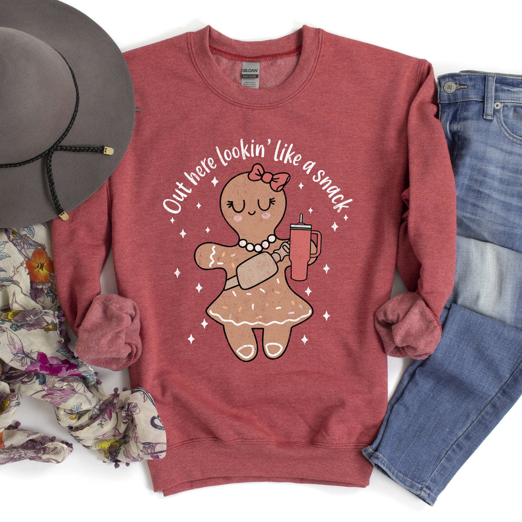 Out Here Looking Like A Snack Gingerbread Girl Stanley Christmas Cozy Festive Sweatshirt