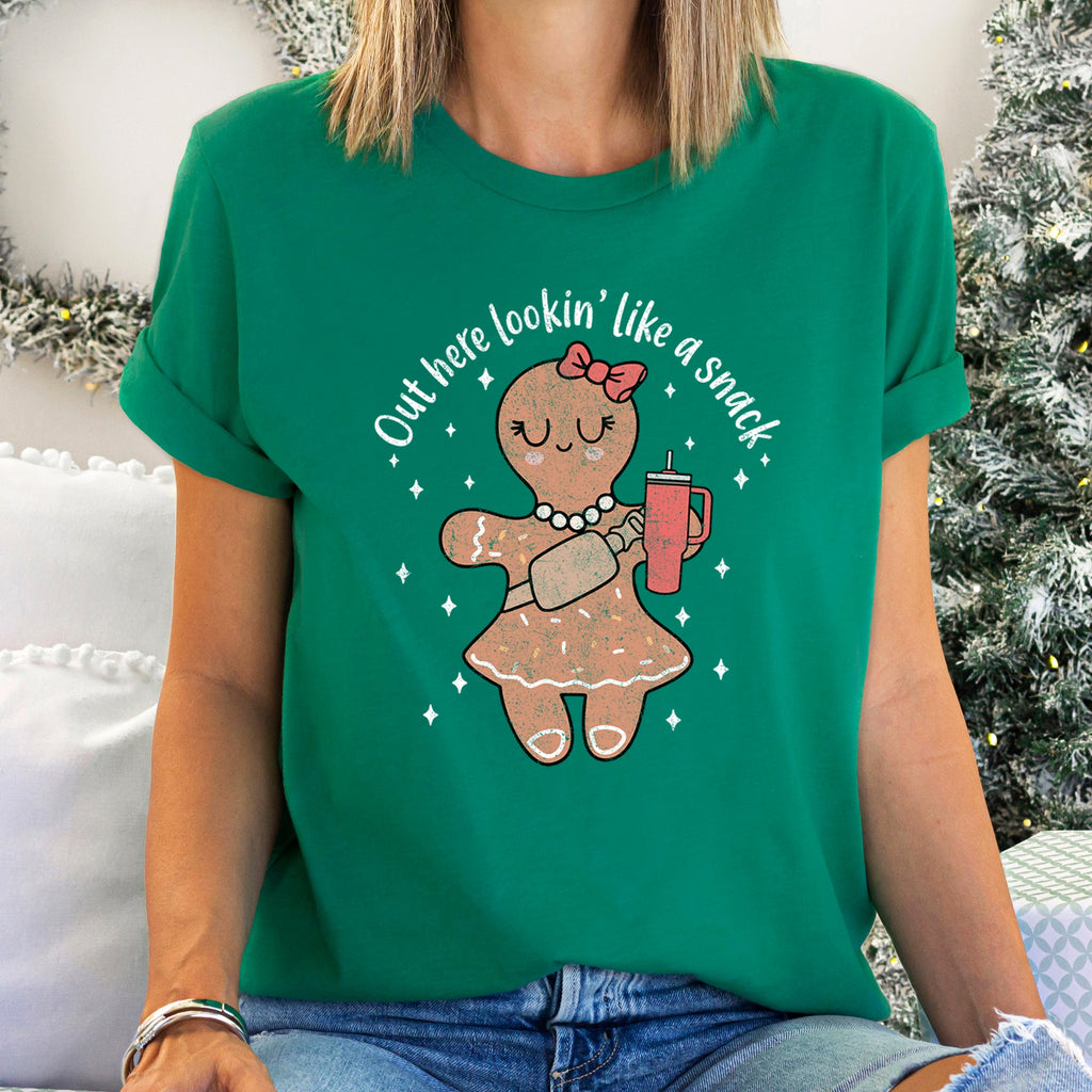 Out Here Looking Like A Snack Gingerbread Girl Stanley Christmas Gingerbread Cookie Aesthetic Holiday Graphic Tee