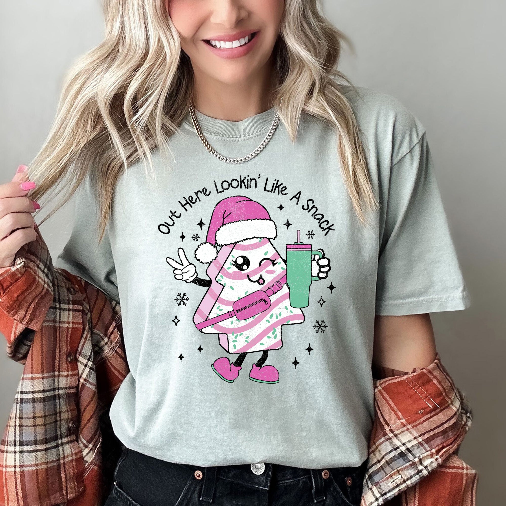 Out Here Looking Like A Snack Pink Little Debbie Stanley Christmas Comfort Colors Tee