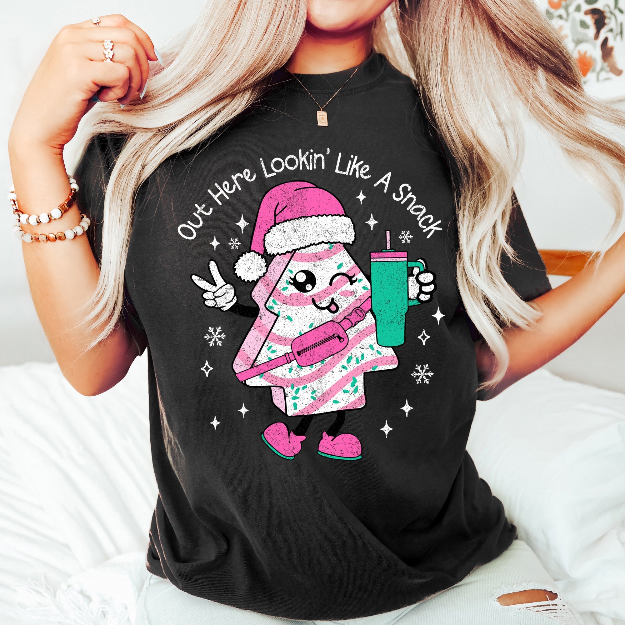 Out Here Looking Like A Snack Pink Little Debbie Stanley Christmas Comfort Colors Tee