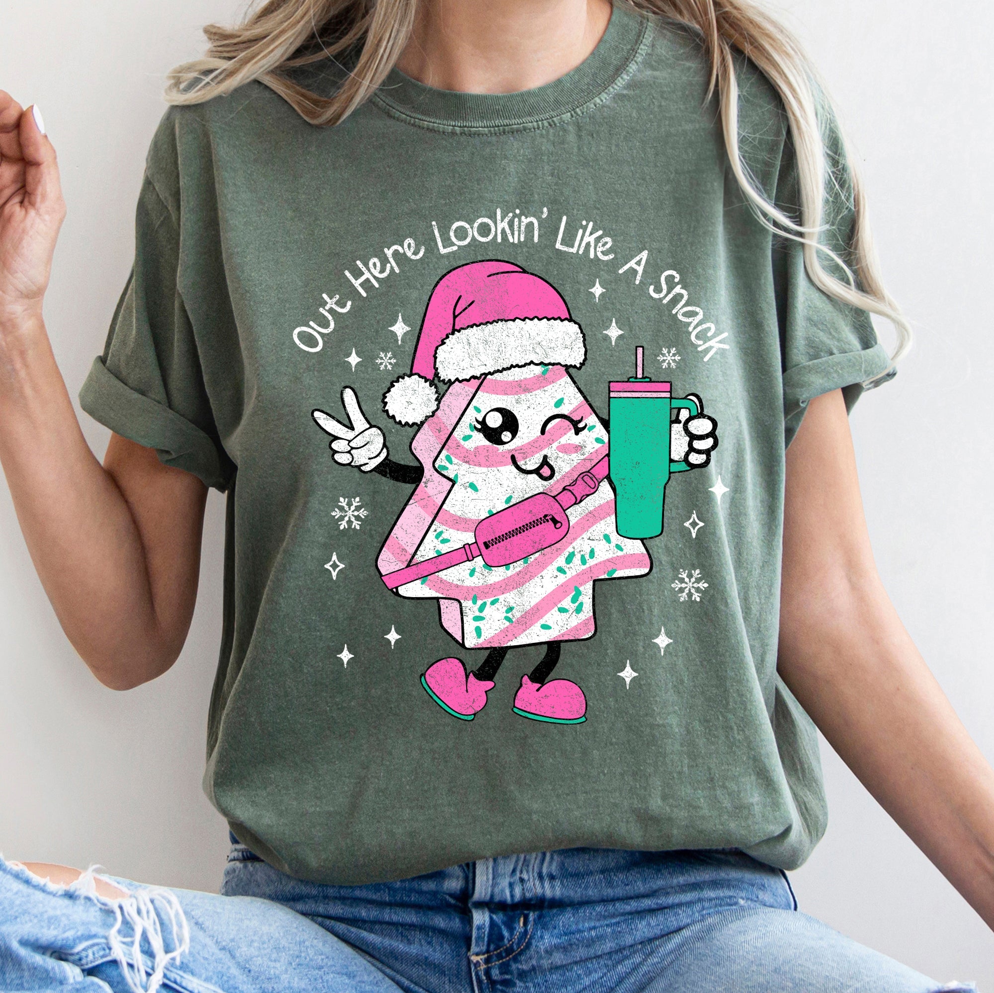 Out Here Looking Like A Snack Pink Little Debbie Stanley Christmas Comfort Colors Tee