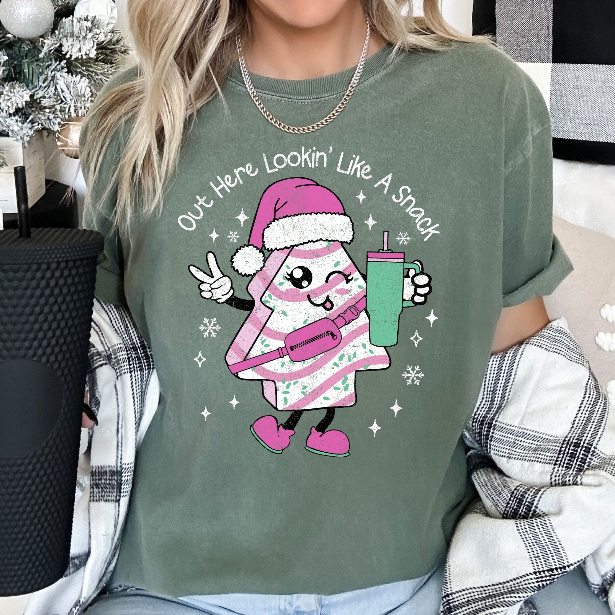 Out Here Looking Like A Snack Pink Little Debbie Stanley Christmas Comfort Colors Tee