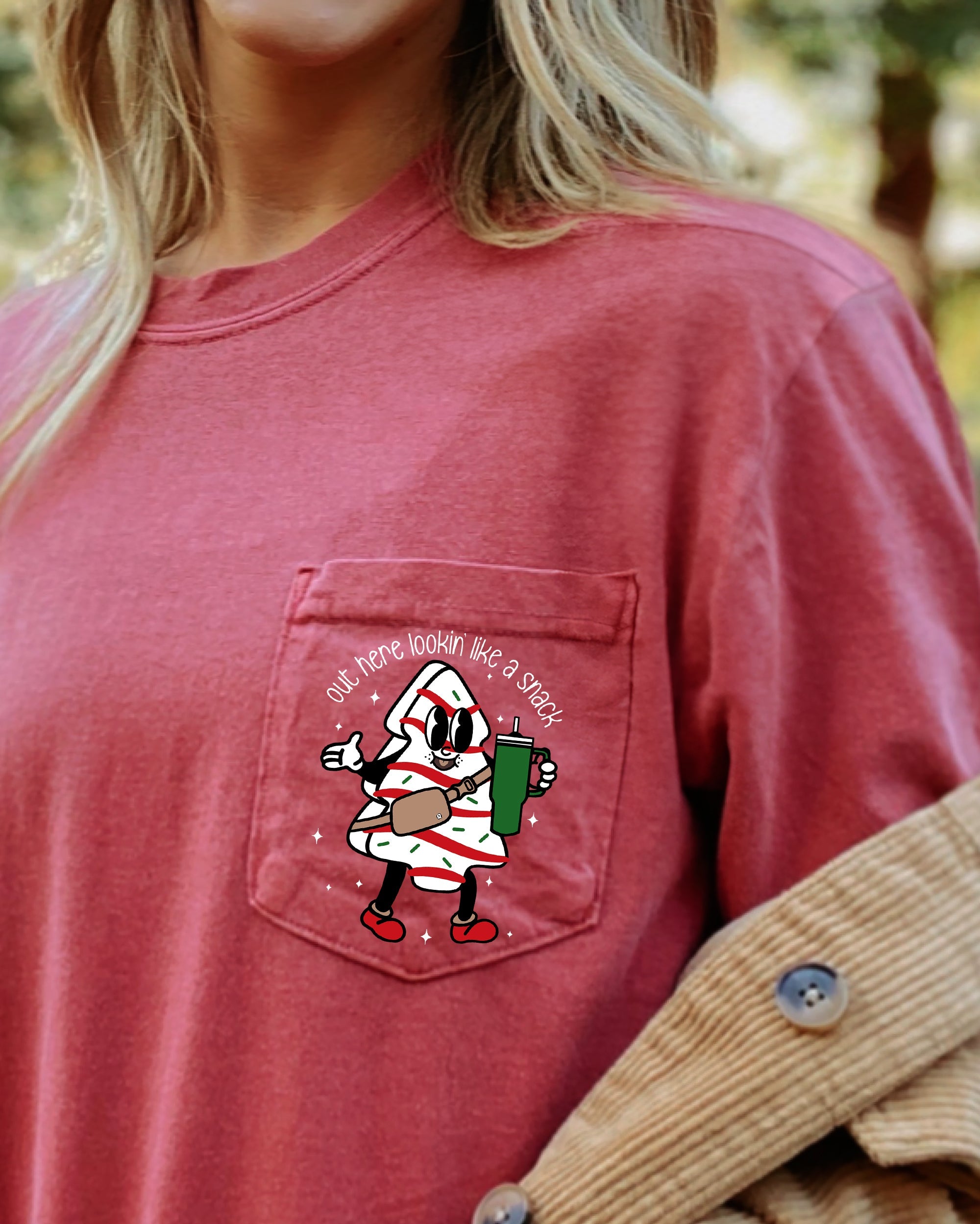 Out Here Looking Like A Snack Pocket Boujee Winter Santa Xmas Comfort Colors Tee