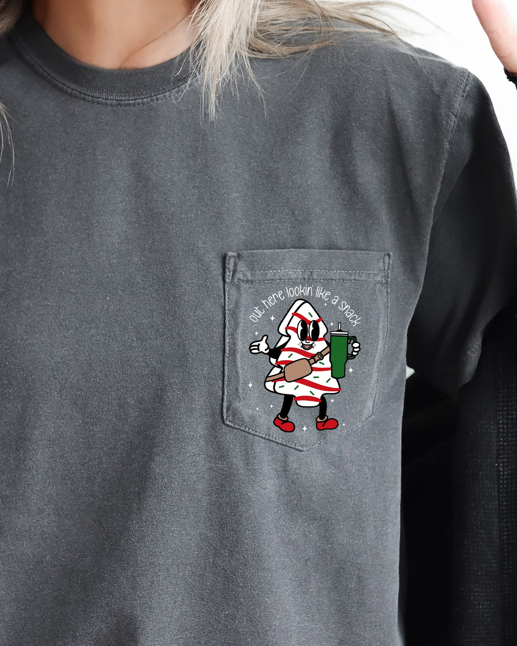 Out Here Looking Like A Snack Pocket Boujee Winter Santa Xmas Comfort Colors Tee