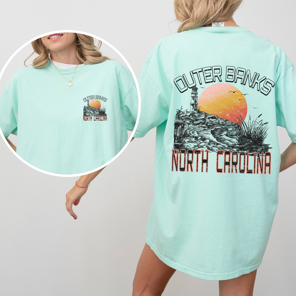 Outer Banks North Carolina Beach OBX Summer Coastal Vibe Sunset Seaside Edition Comfort Colors Tee