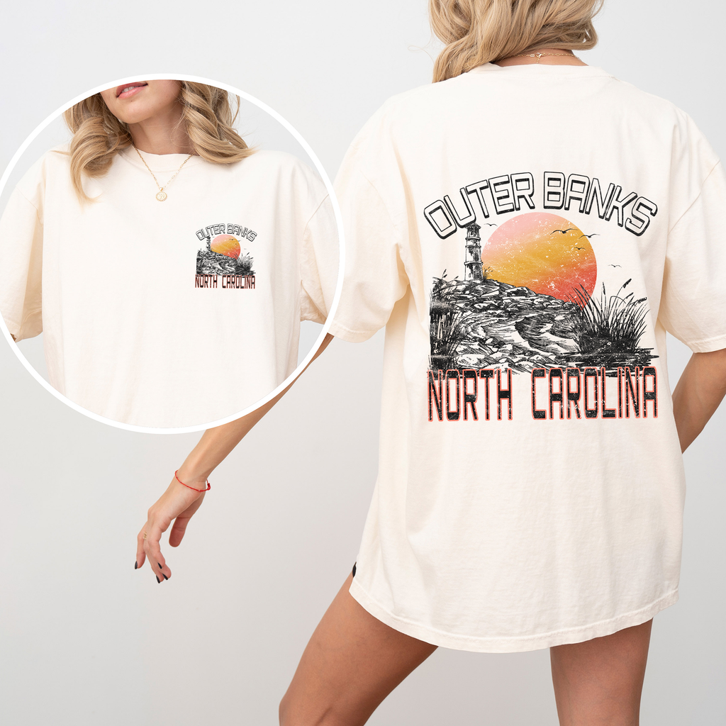 Outer Banks North Carolina Beach OBX Summer Coastal Vibe Sunset Seaside Edition Comfort Colors Tee