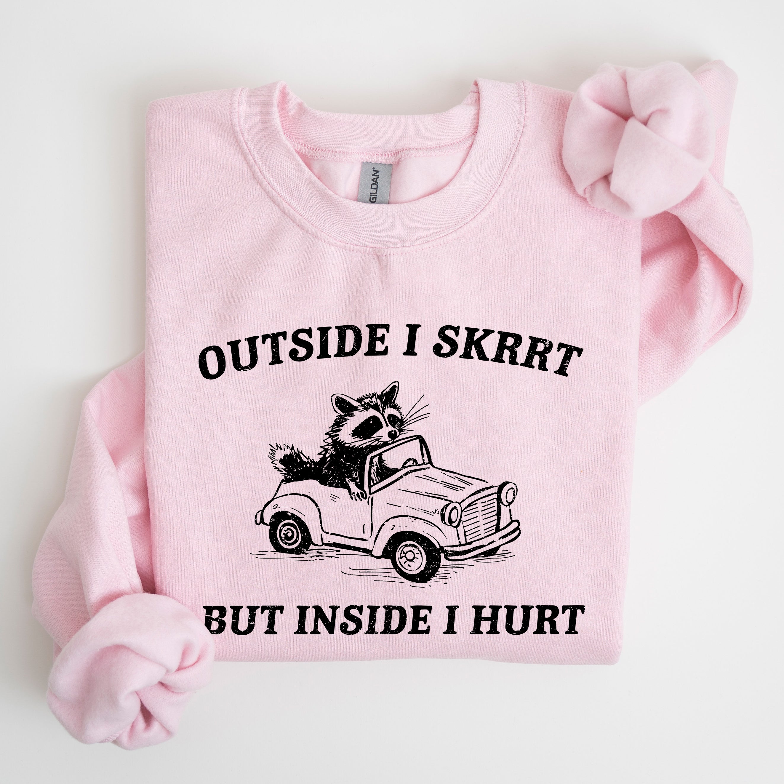 Outside I Skrrt But Inside I Hurt Raccoon Trash Panda Mental Health Meme Sweatshirt