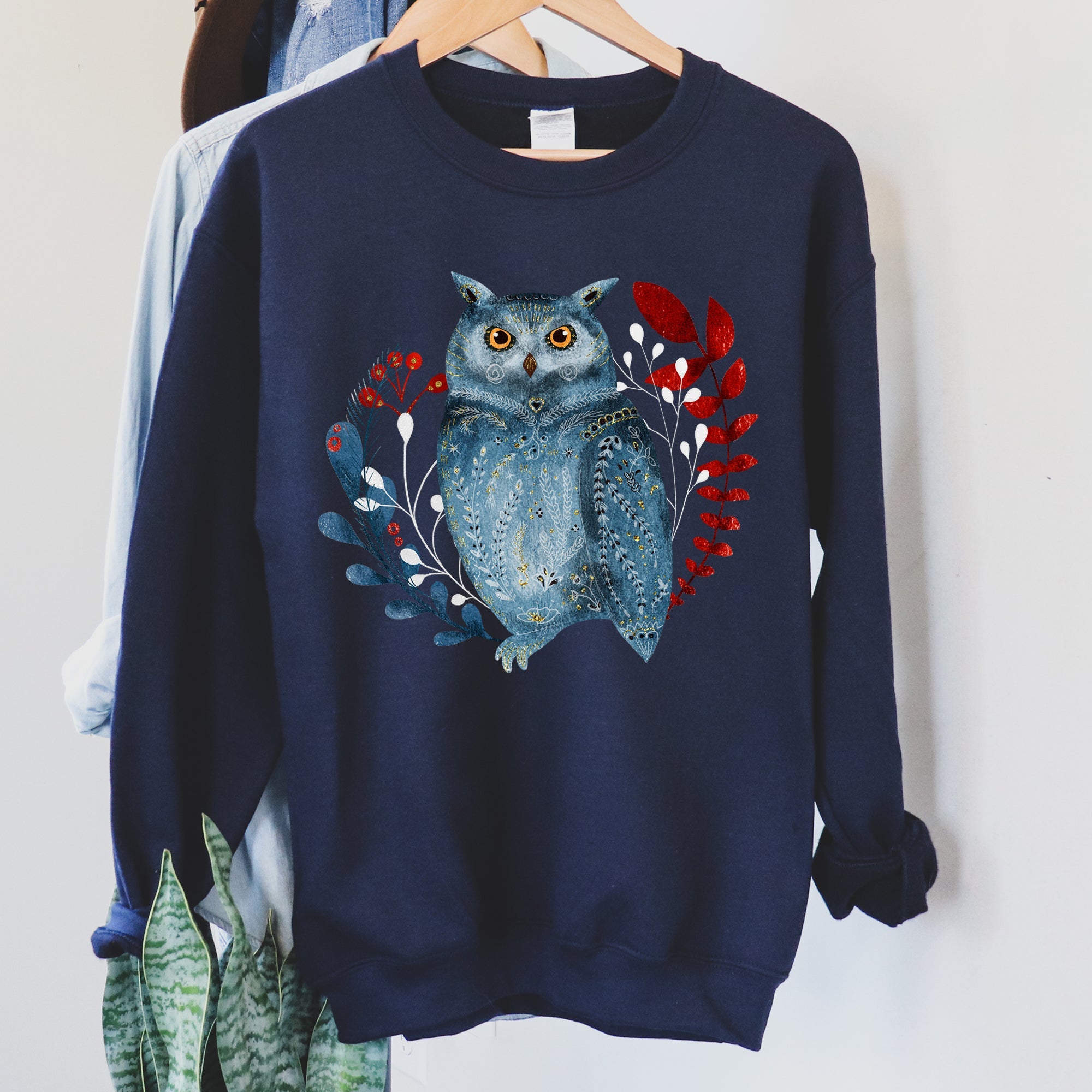 Owl Folk Art Scandinavian Inspired Winter Christmas Nordic Owl Design Sweatshirt