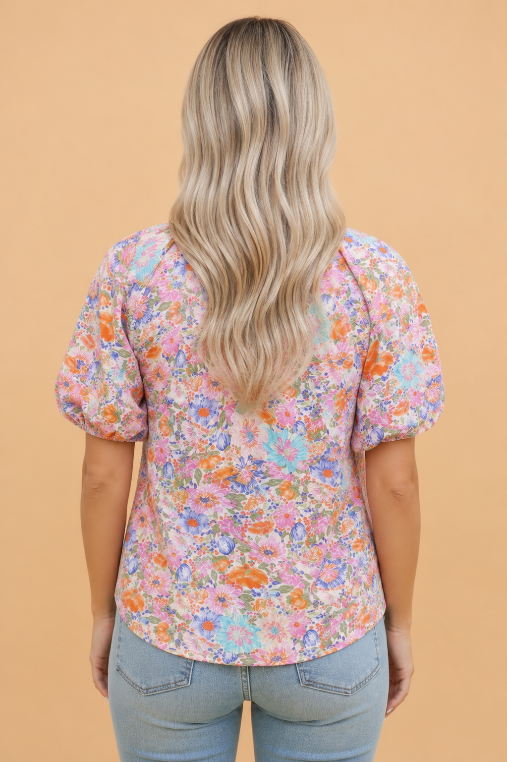 Floral V-Neck Short Sleeve Shift Blouse