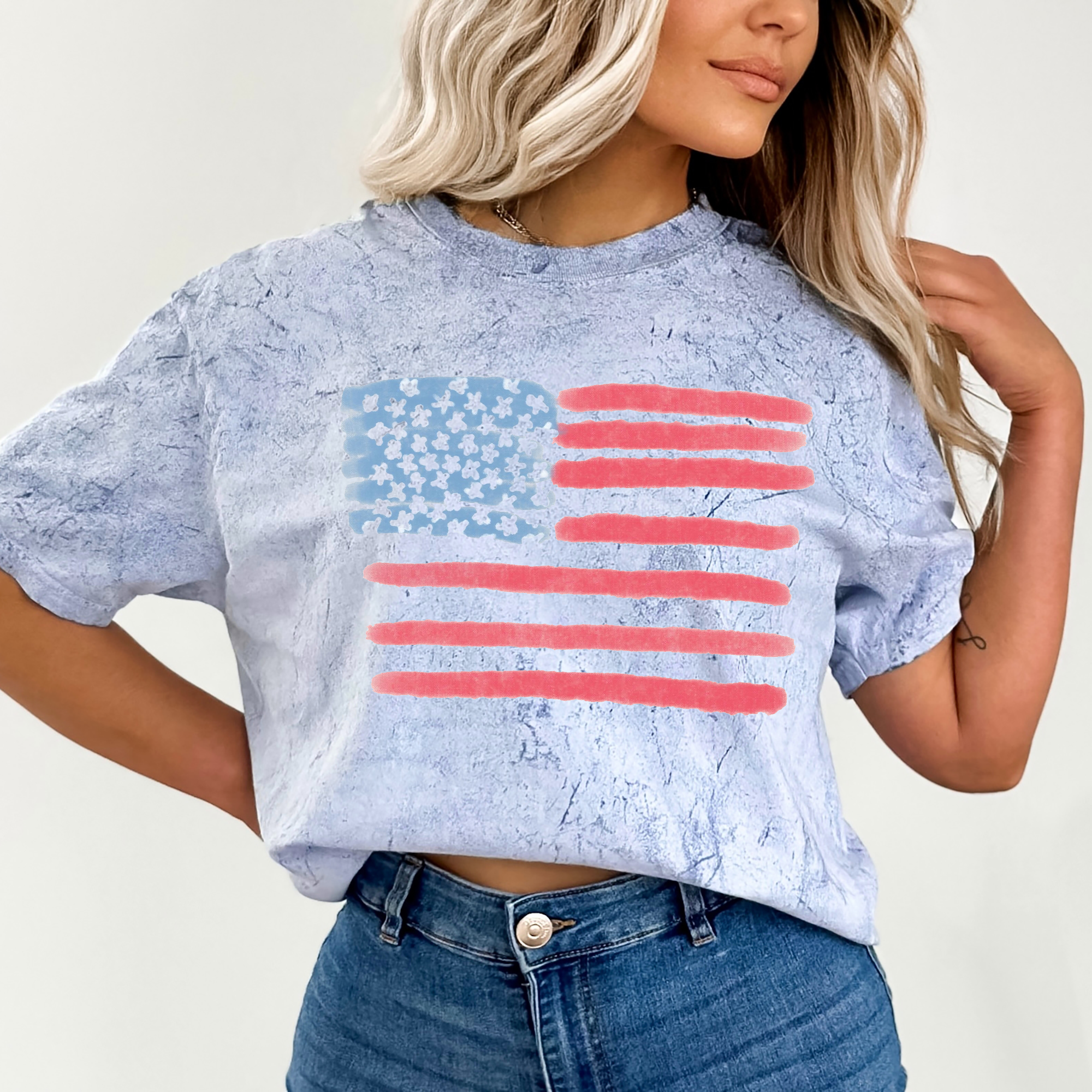 Painted Flag Patriotic USA Fourth Of July All American Pride Colorful Comfort Colors Tee