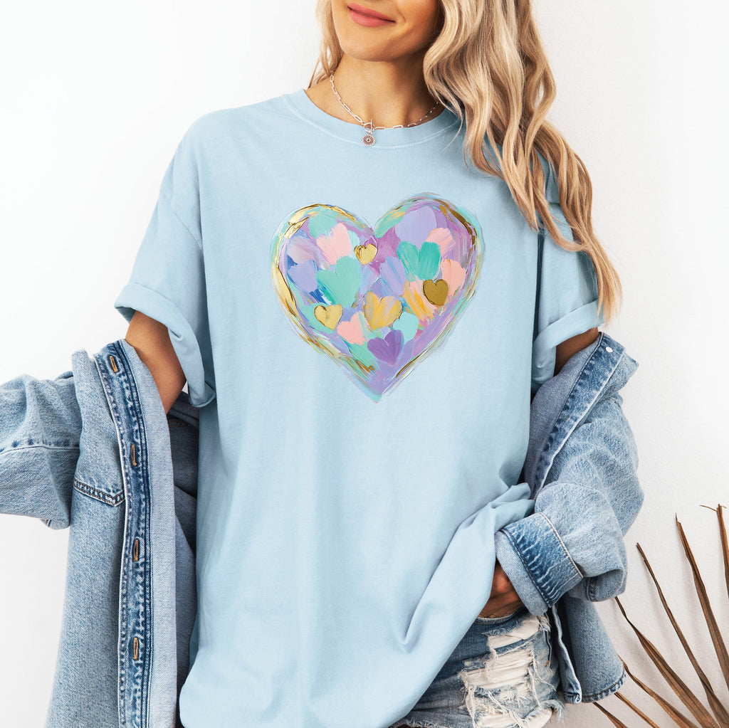 Painted Heart Pastels Easter Bunny Jesus Rabbit Holiday Scene Comfort Colors Tee