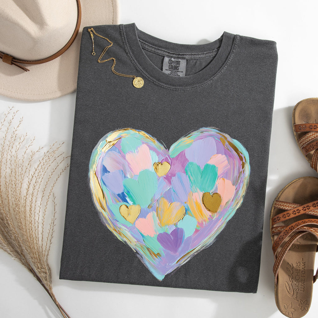 Painted Heart Pastels Easter Bunny Jesus Rabbit Holiday Scene Comfort Colors Tee