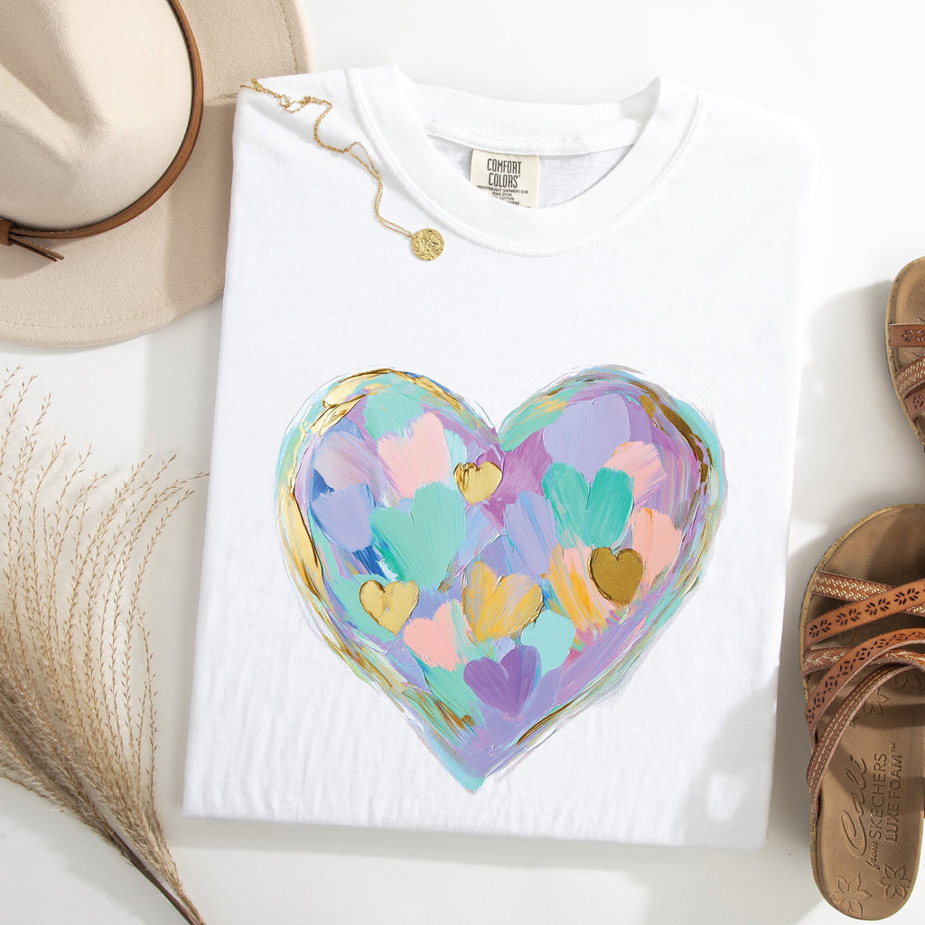 Painted Heart Pastels Easter Bunny Jesus Rabbit Holiday Scene Comfort Colors Tee