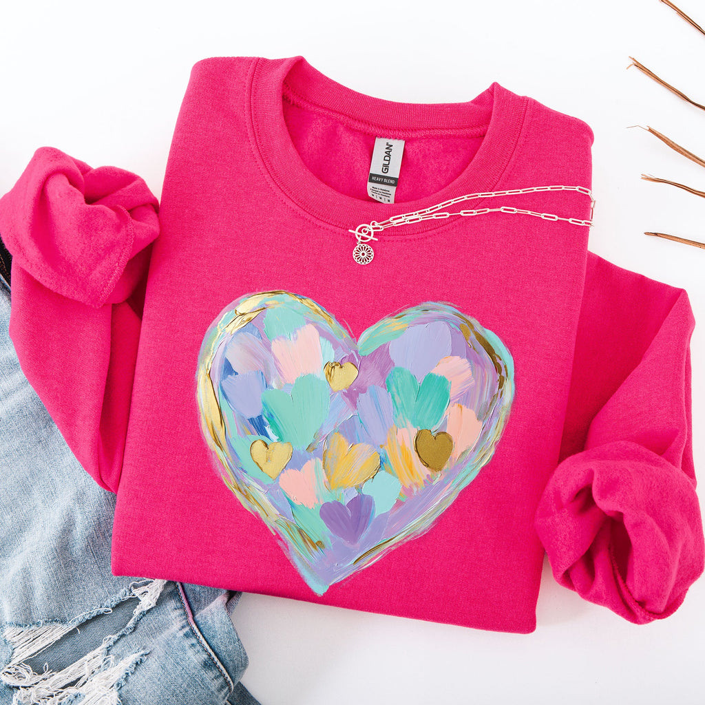 Painted Heart Pastels Easter Bunny Jesus Rabbit Holiday Illustration Canvas Sweatshirt
