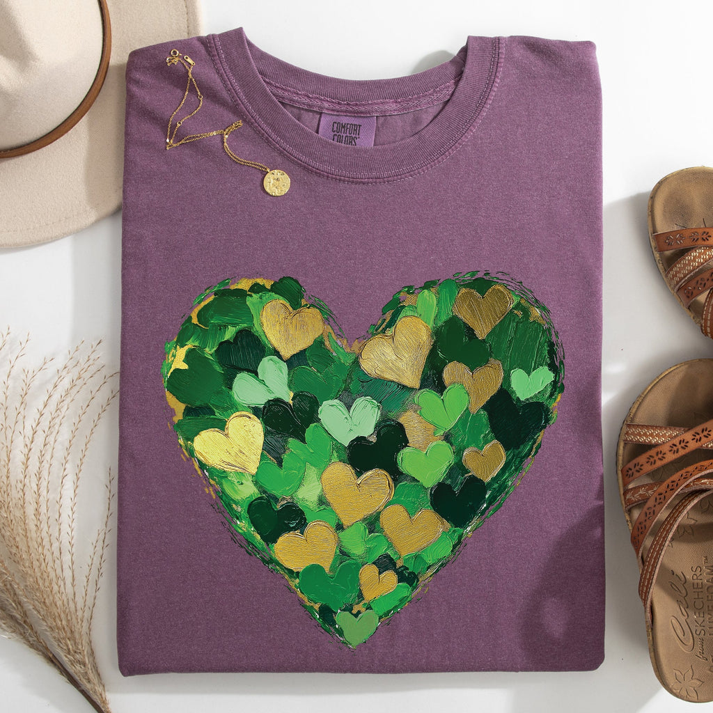 Painted Hearts St Patrick's Day Shamrock Clover Lucky Leprechaun Comfort Colors Tee