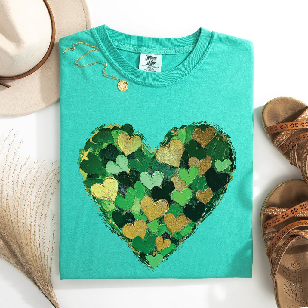 Painted Hearts St Patrick's Day Shamrock Clover Lucky Leprechaun Comfort Colors Tee