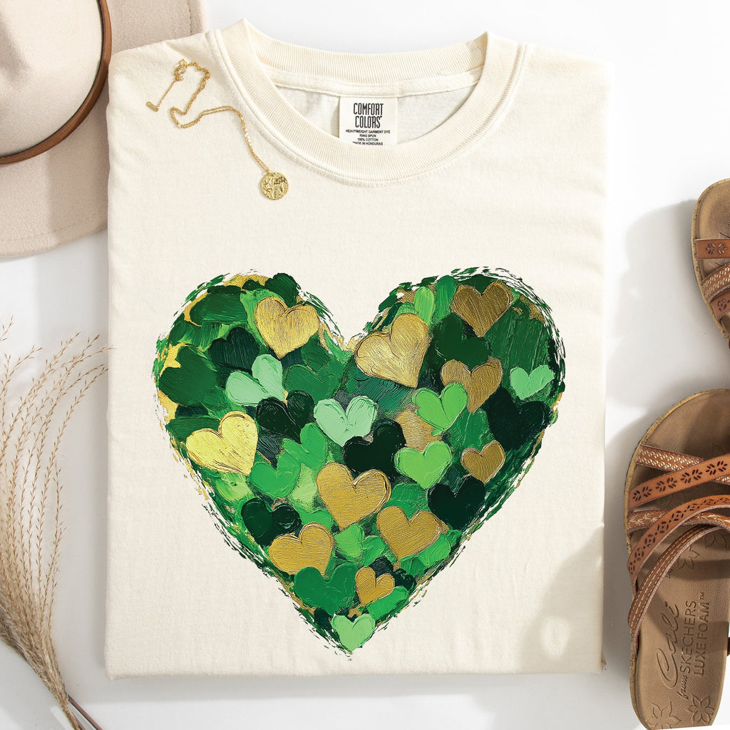 Painted Hearts St Patrick's Day Shamrock Clover Lucky Leprechaun Comfort Colors Tee