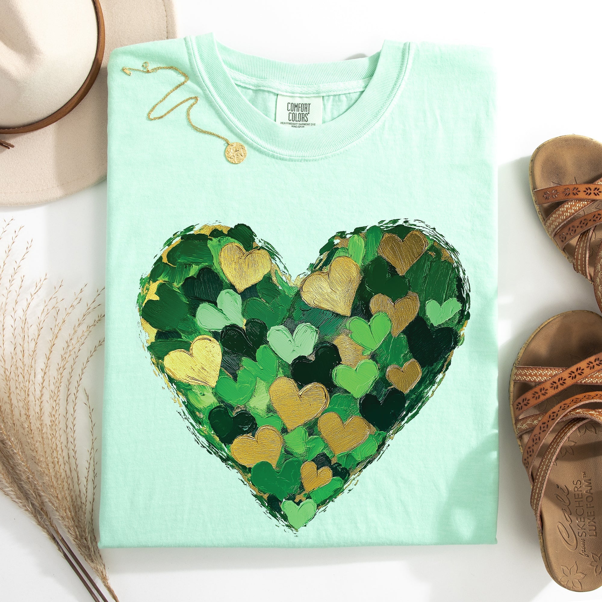 Painted Hearts St Patrick's Day Shamrock Clover Lucky Leprechaun Comfort Colors Tee