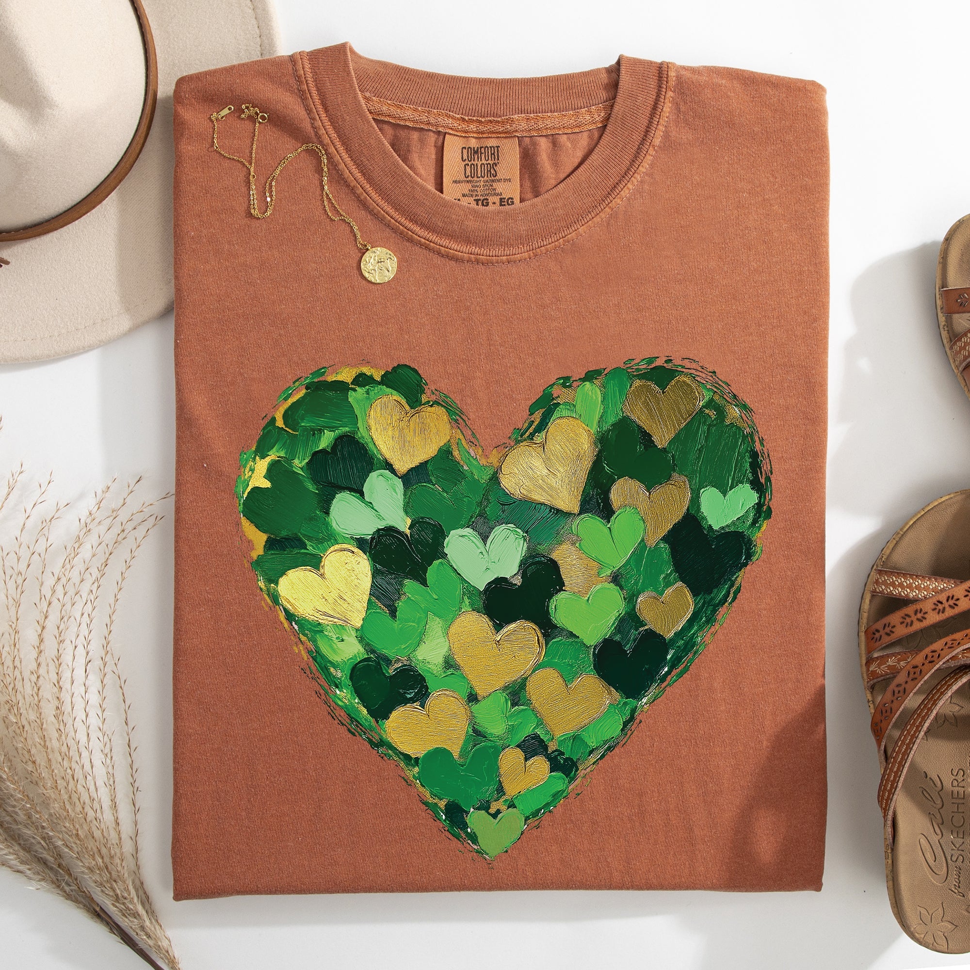 Painted Hearts St Patrick's Day Shamrock Clover Lucky Leprechaun Comfort Colors Tee