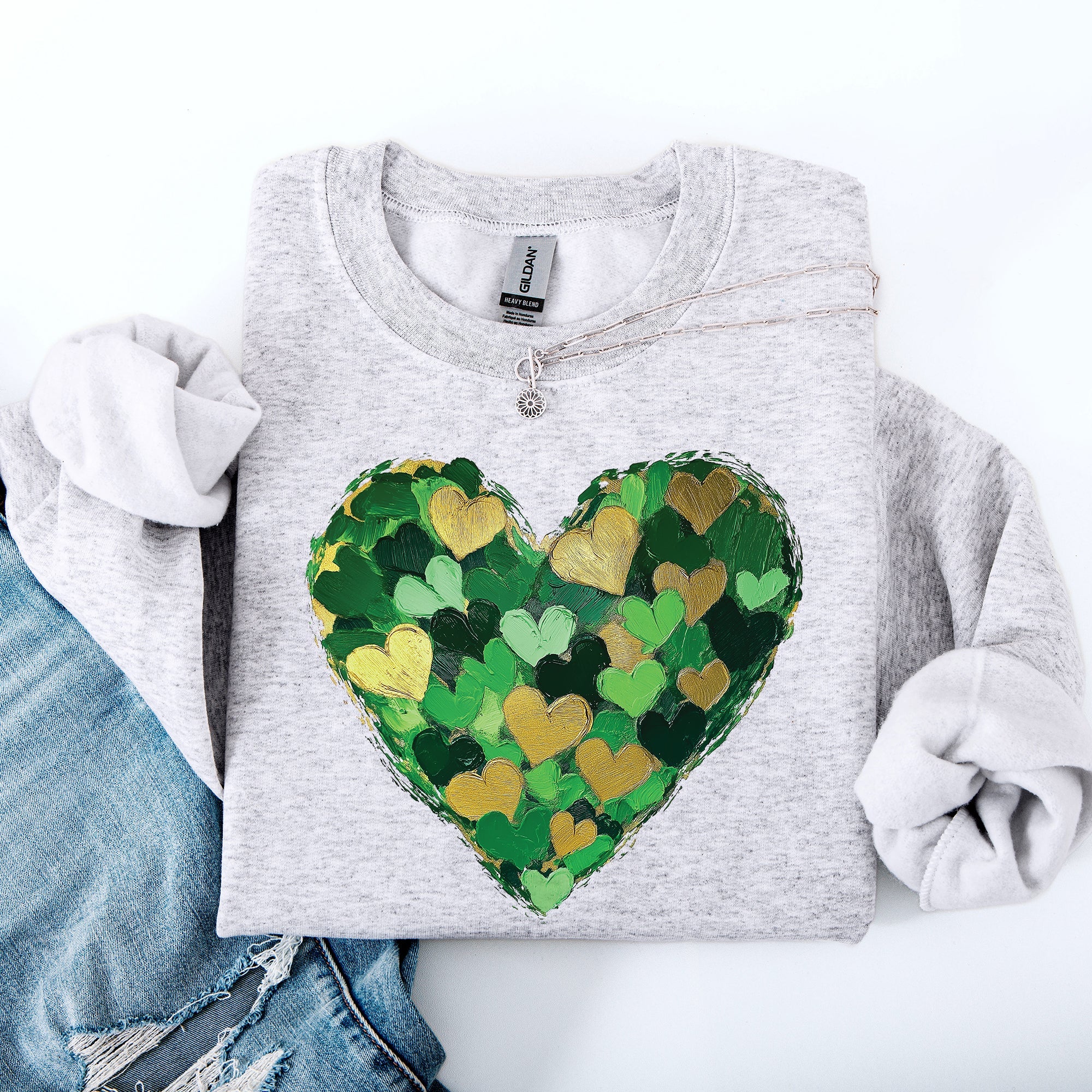 Painted Hearts, St Patrick's Day, Shamrock, Clover, Lucky, Leprechaun Sweatshirt