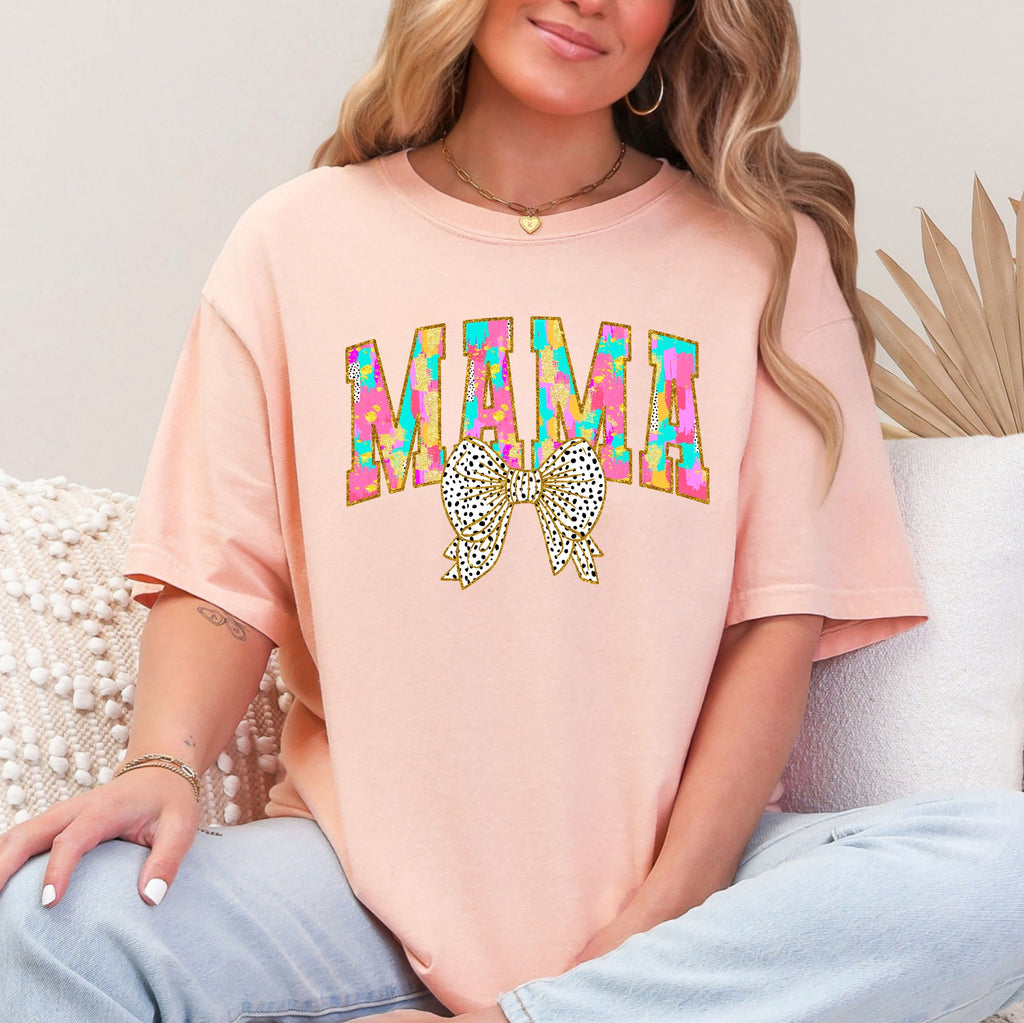 Painted Mama Dalmatian Print Bow Ribbon Coquette Mother's Day Design Comfort Colors Tee