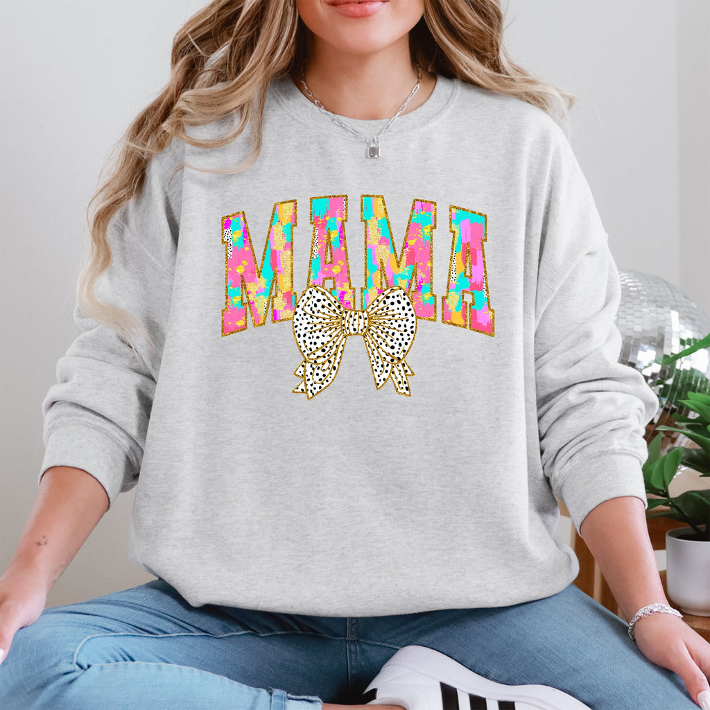 Painted Mama Dalmatian Print Bow Ribbon Coquette Mother's Day Cozy Warm Sweatshirt