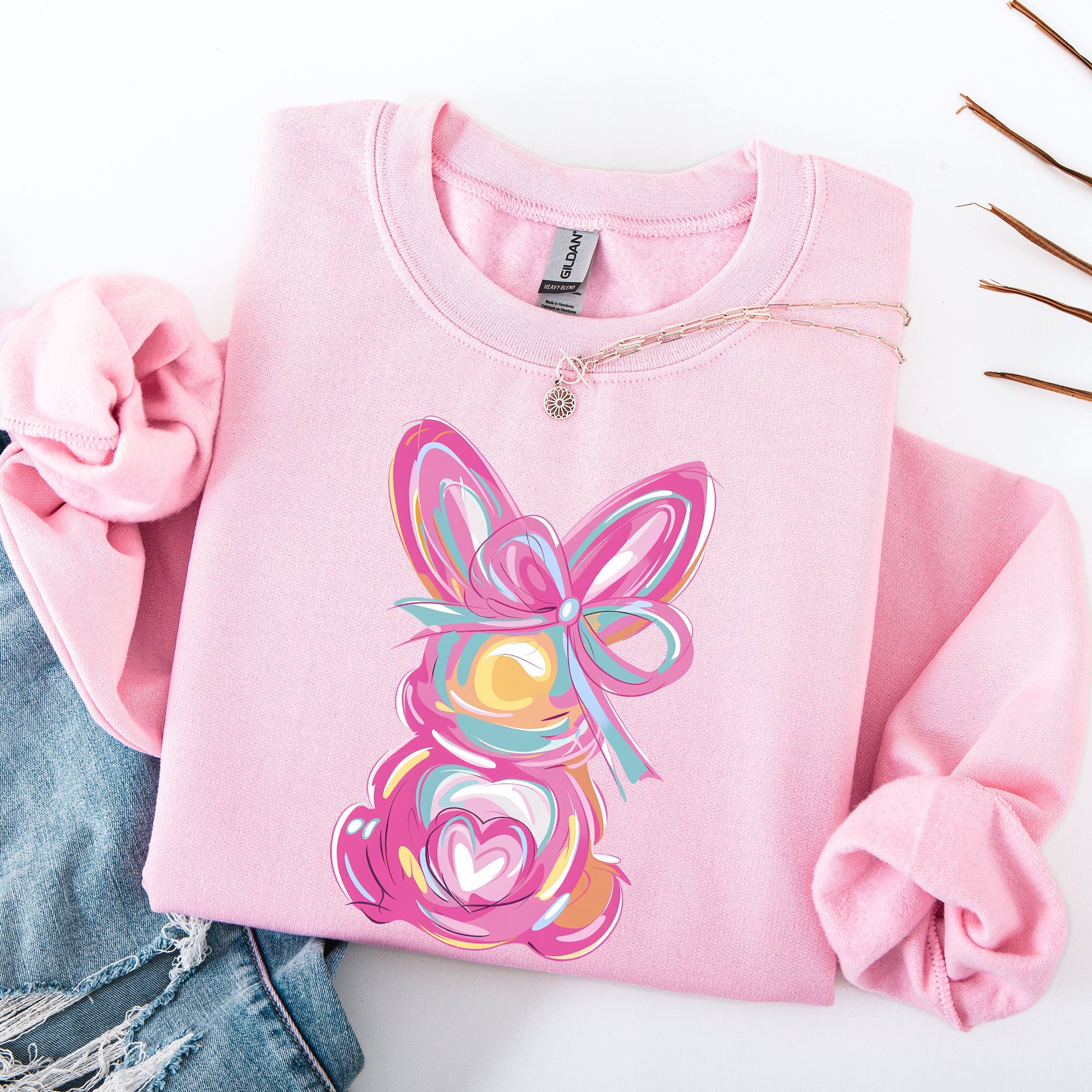 Painted Pastel Bunny Easter Jesus Rabbit Holiday Celebration Illustration Sweatshirt