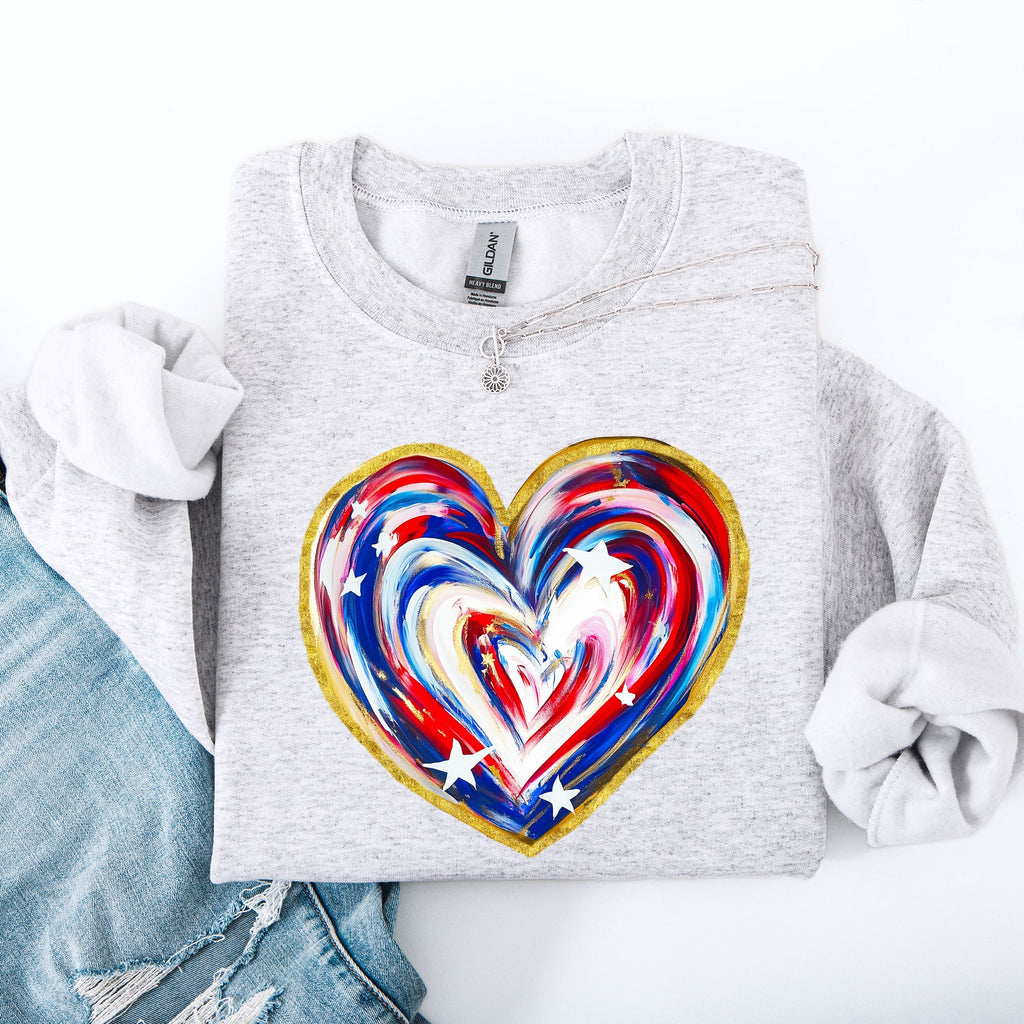 Painted Patriotic Heart Featuring America Flag Stars And Stripes USA 4th Of July Sweatshirt