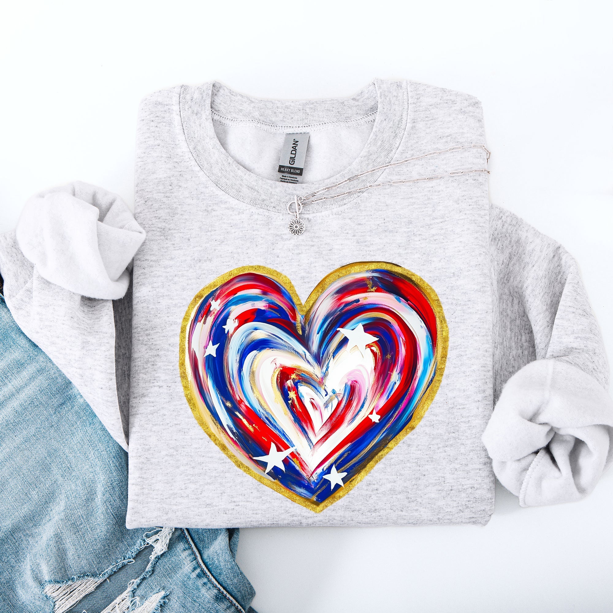 Painted Patriotic Heart Featuring America Flag Stars And Stripes USA 4th Of July Sweatshirt