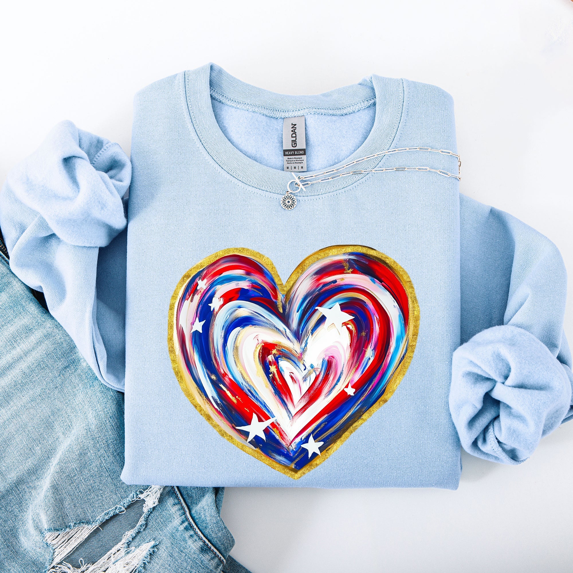 Painted Patriotic Heart Featuring America Flag Stars And Stripes USA 4th Of July Sweatshirt
